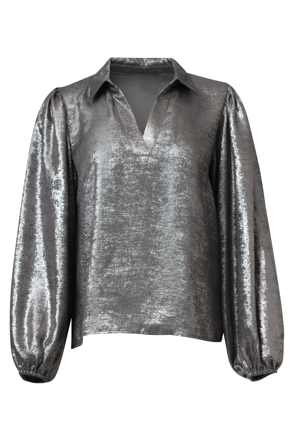 25633 Smashed Lemon Damesglanzende Top met Trendy Losvallende P... | Silver Grey
