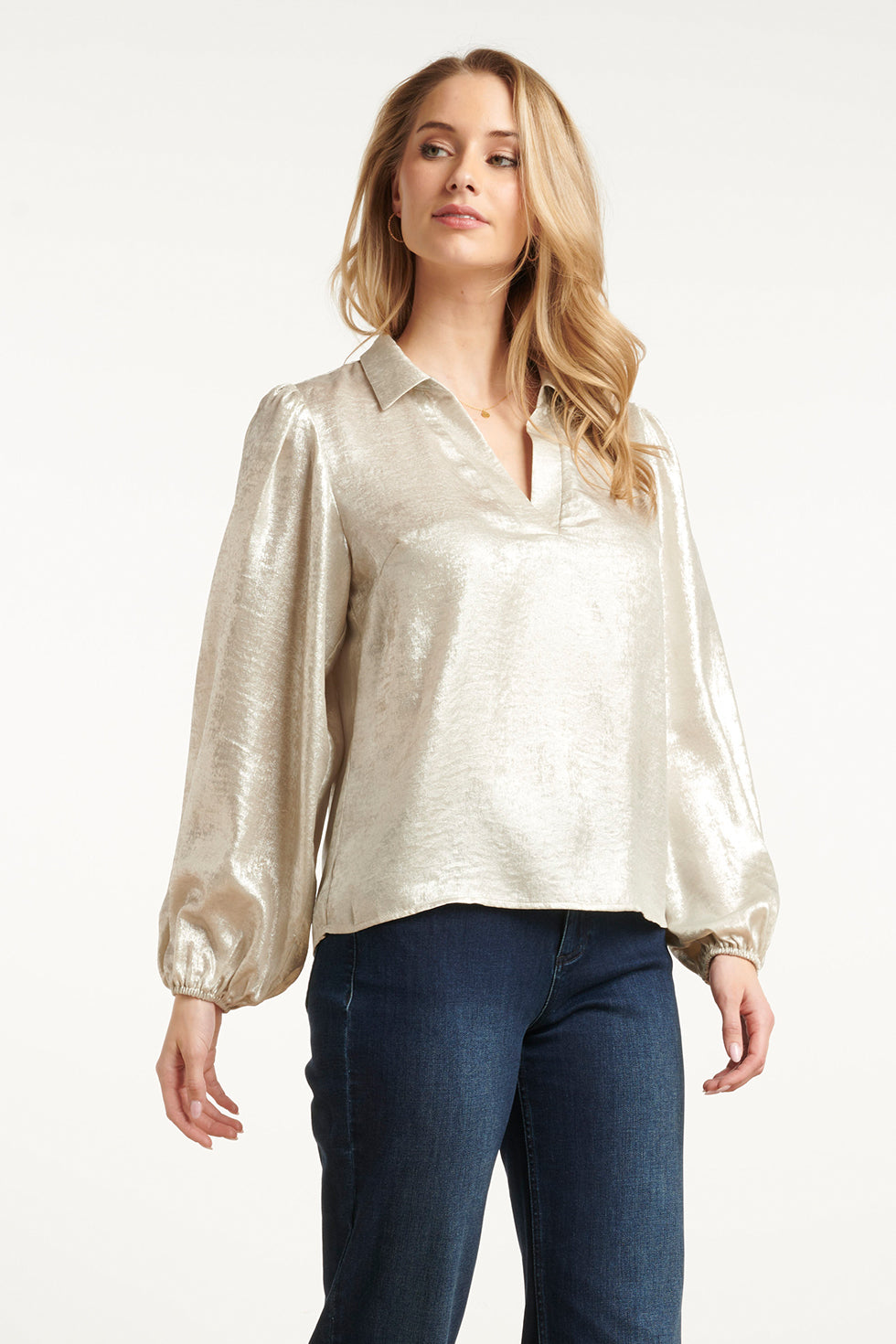 25633 Smashed Lemon Damesglanzende Top met Trendy Losvallende P... | Silver