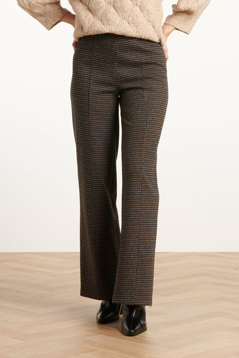 25639 Zwart En Zand Houndstooth Broek | Black - Sand