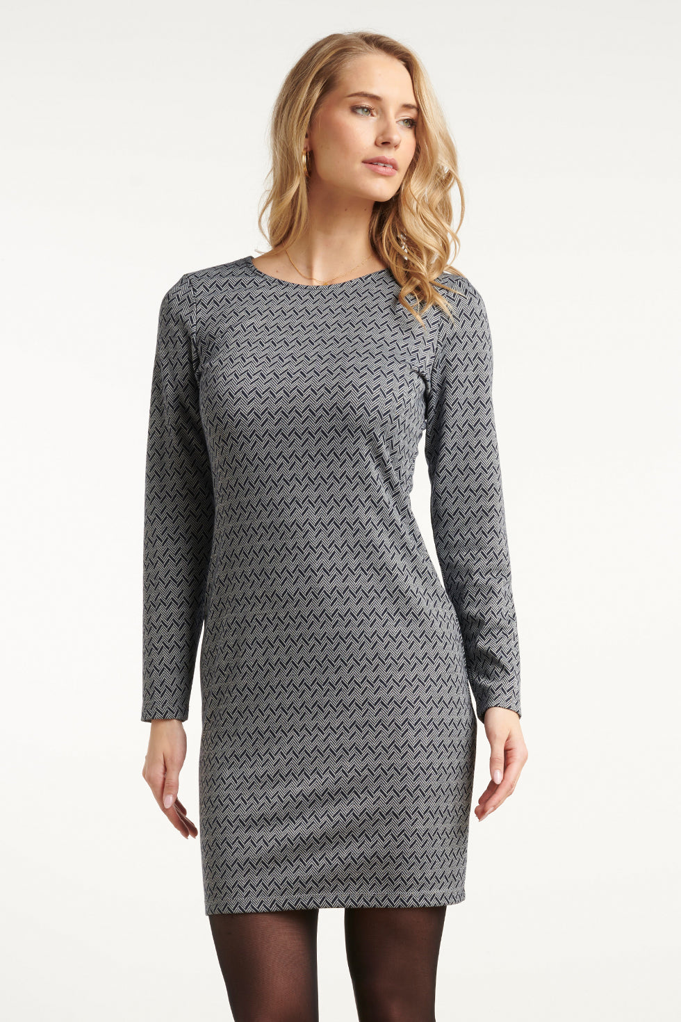 25641 Navy En Witte Geometrische Jurk | Black White