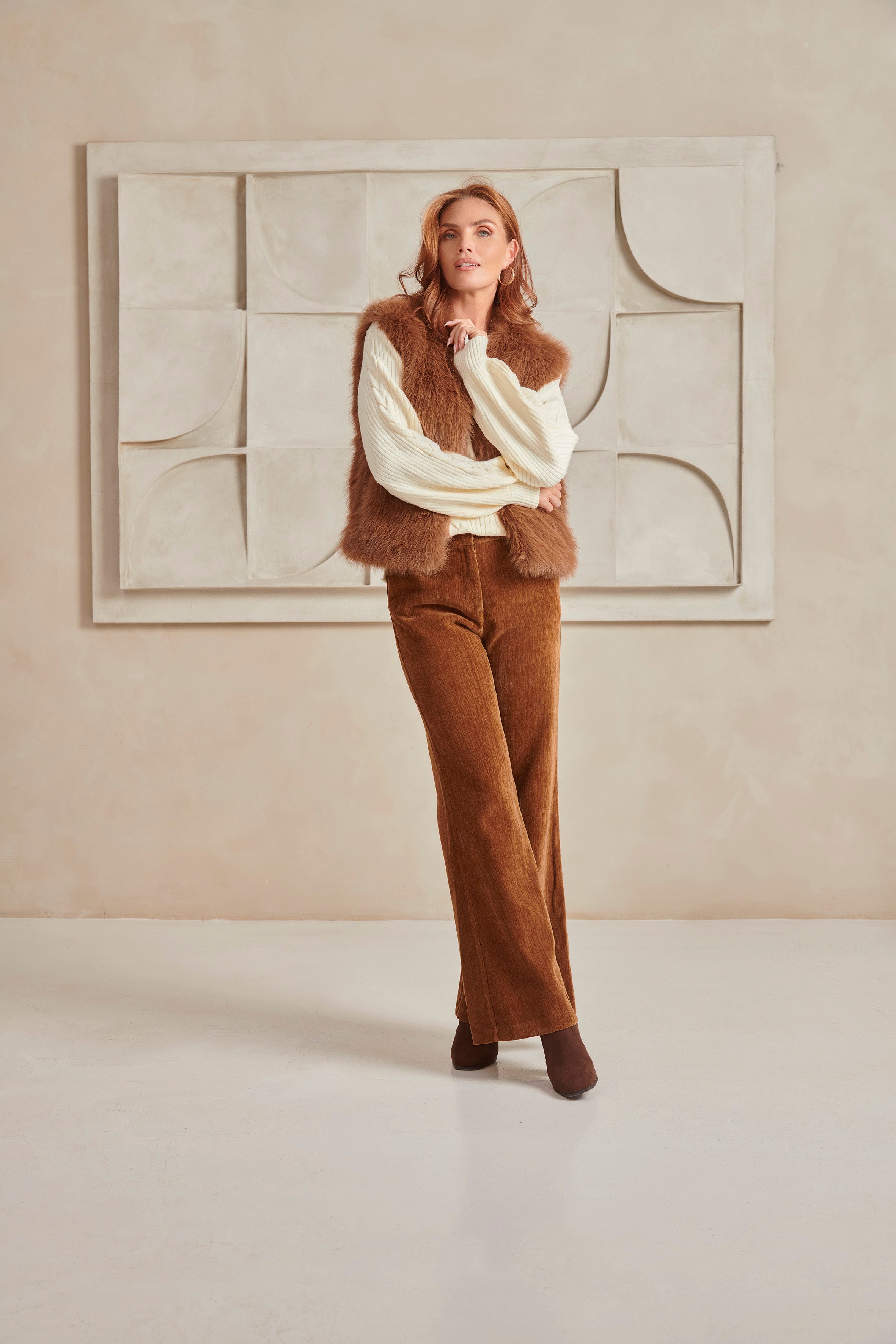 25648 Retro Chic Bruine Flared Broek | Brown