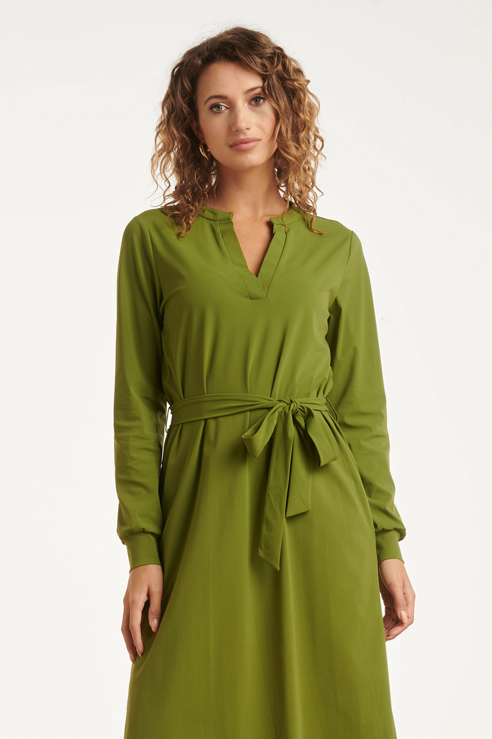 25657 Damesarmygroene Travelkwaliteit Midi Jurk | Army