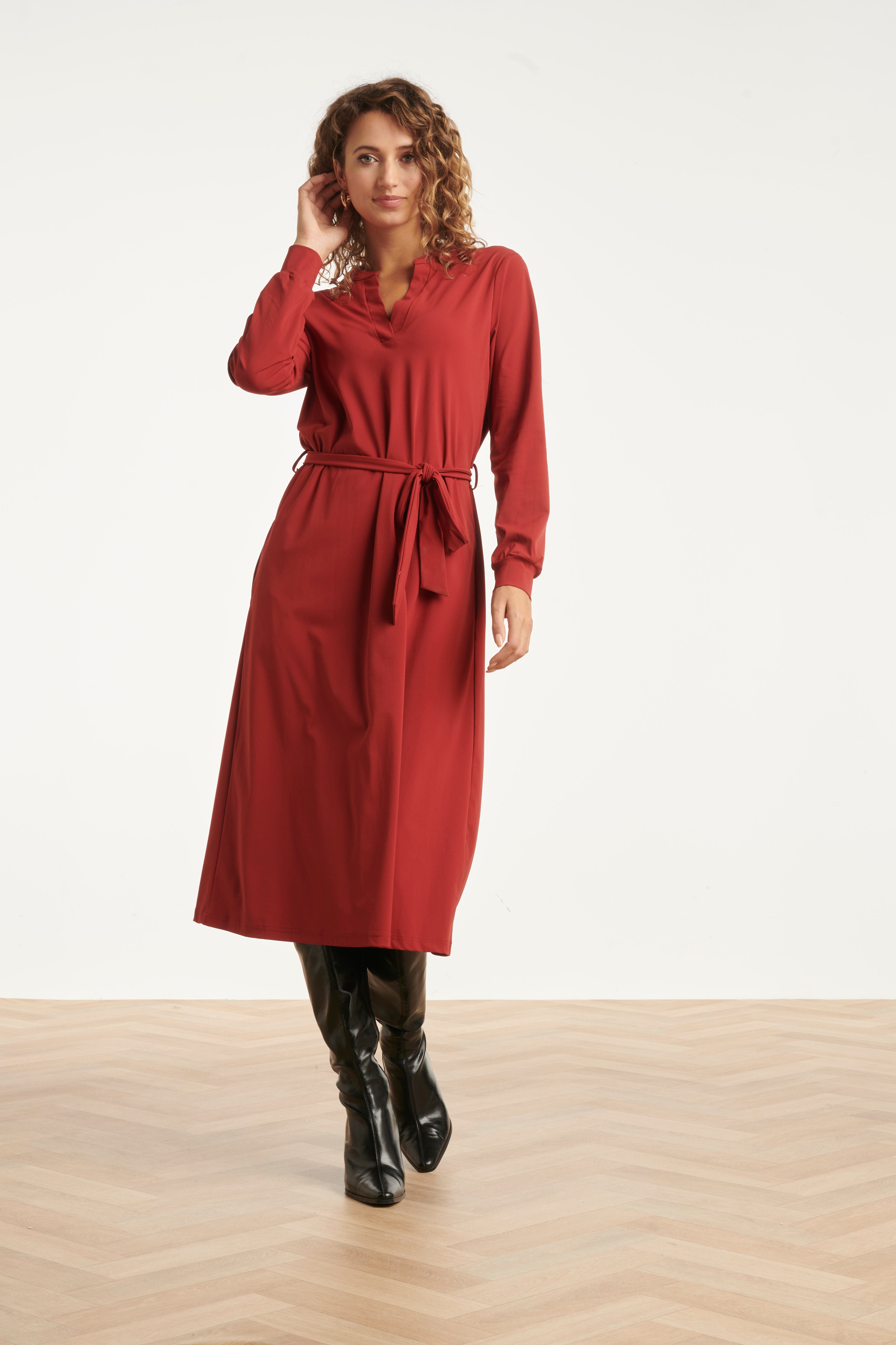 25657 Smashed Lemon Damesarmygroene Travelkwaliteit Midi Jurk | Bordeaux