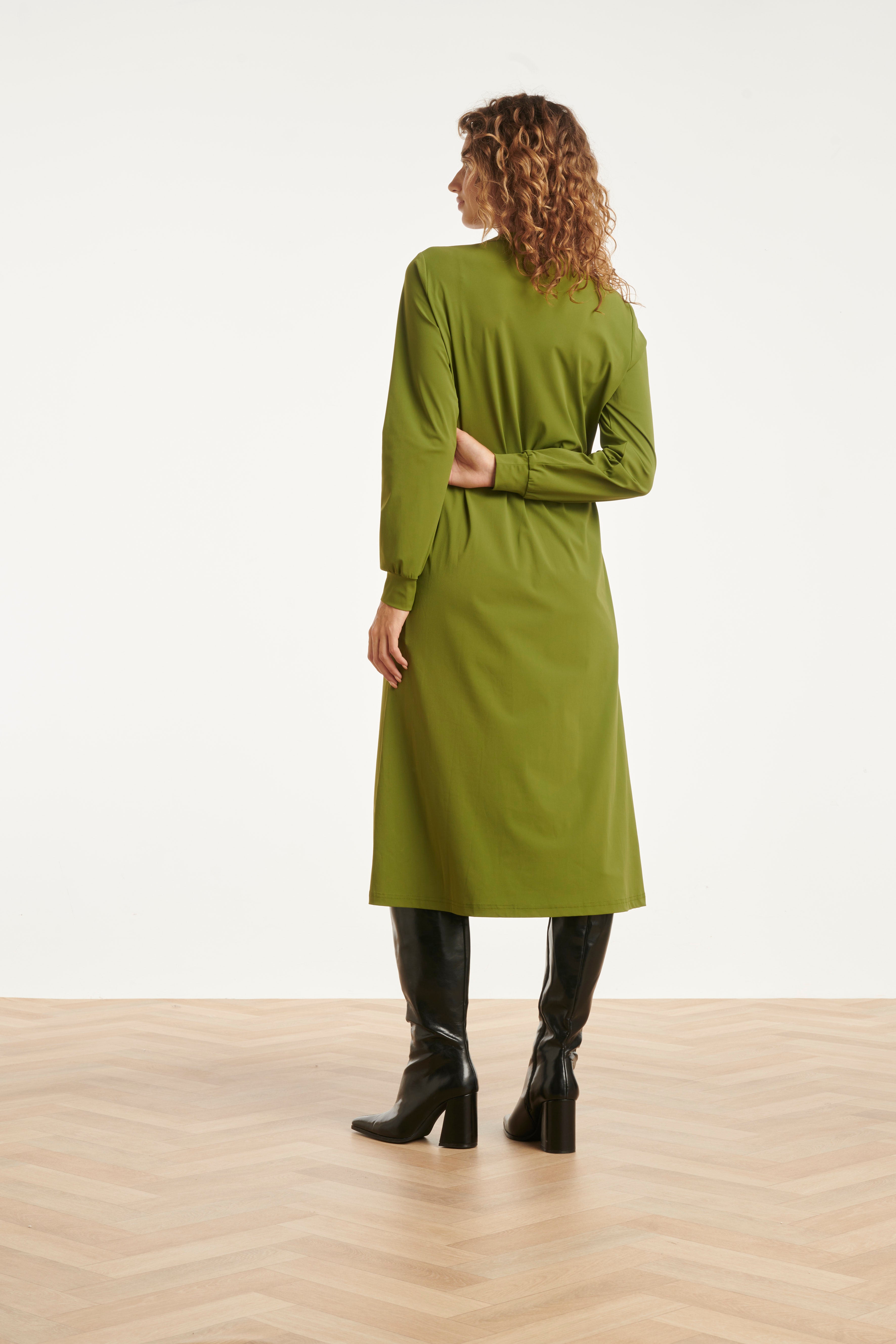 25657 Smashed Lemon Damesarmygroene Travelkwaliteit Midi Jurk | Army