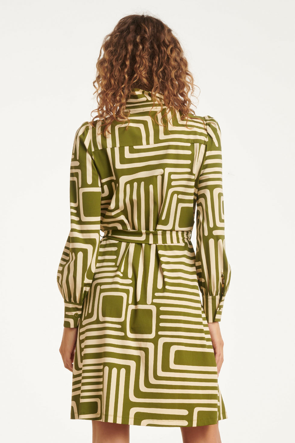 25658 Army En Sand Geometrische Jurk In Travelkwaliteit | Army - Sand