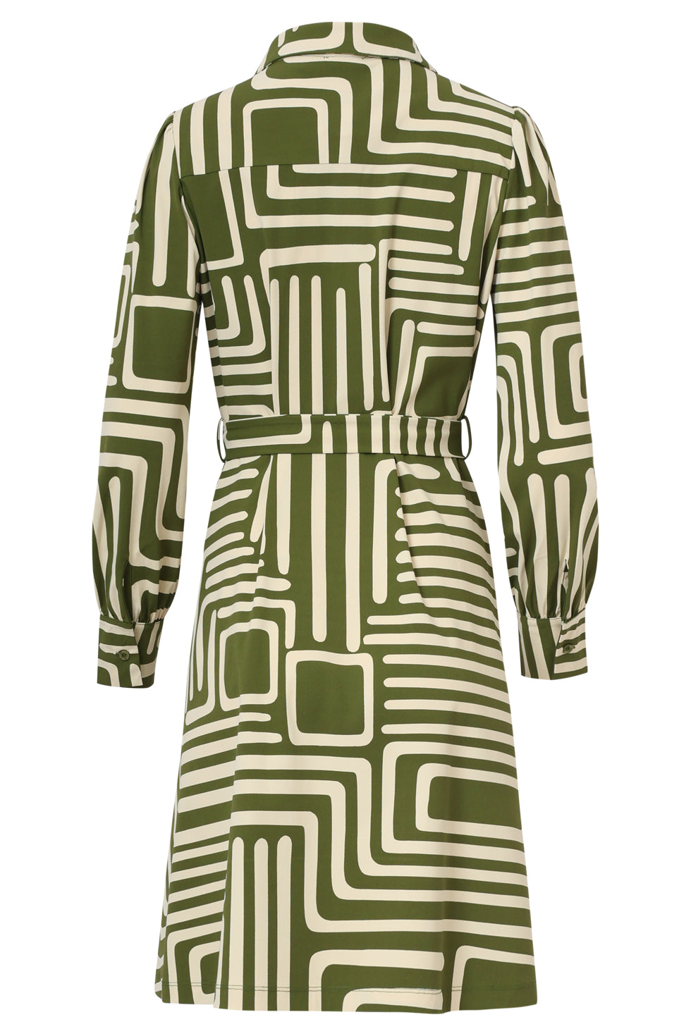 25658 Army En Sand Geometrische Jurk In Travelkwaliteit | Army - Sand