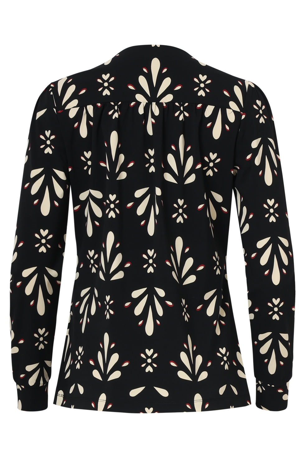 25661 Zwart En Wit Getailleerde Top Met Ornamentaal PrInt in Travelkwaliteit | Black - Off White