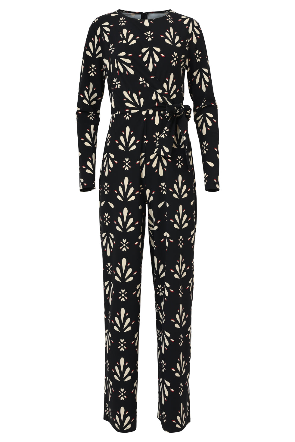 25666 Zwart En Wit Ornamentaal PrInt Jumpsuit in Travelkwaliteit | Black - Off White