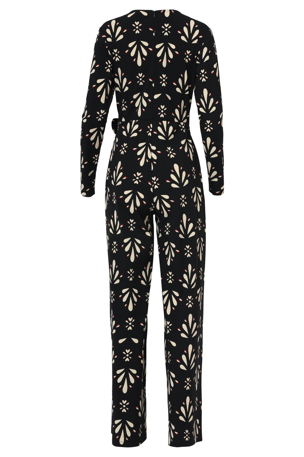 25666 Zwart En Wit Ornamentaal PrInt Jumpsuit in Travelkwaliteit | Black - Off White