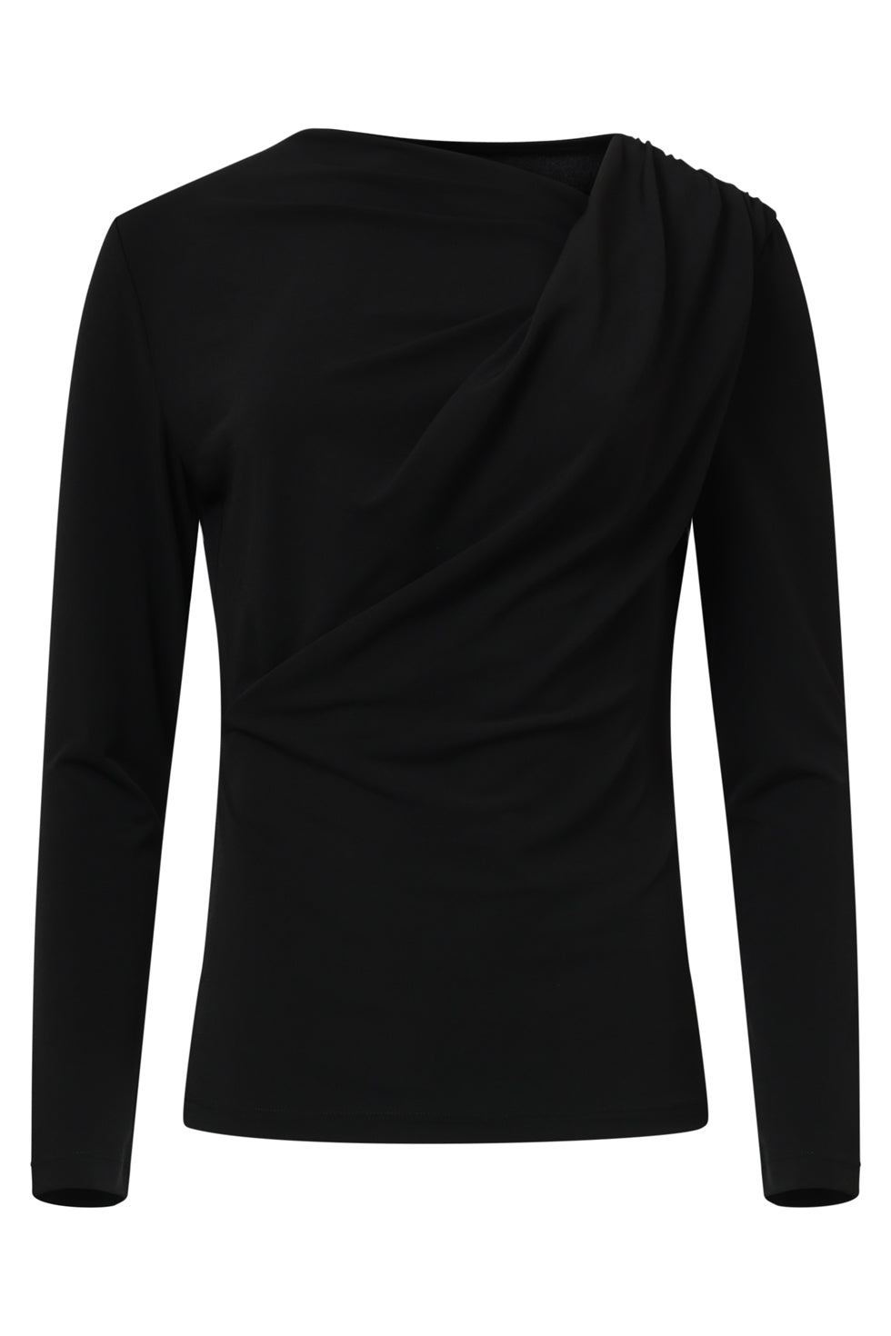 25669 Zwarte Getailleerde Top Met Lange MouwEn en Asymmetrische Halslijn | Black