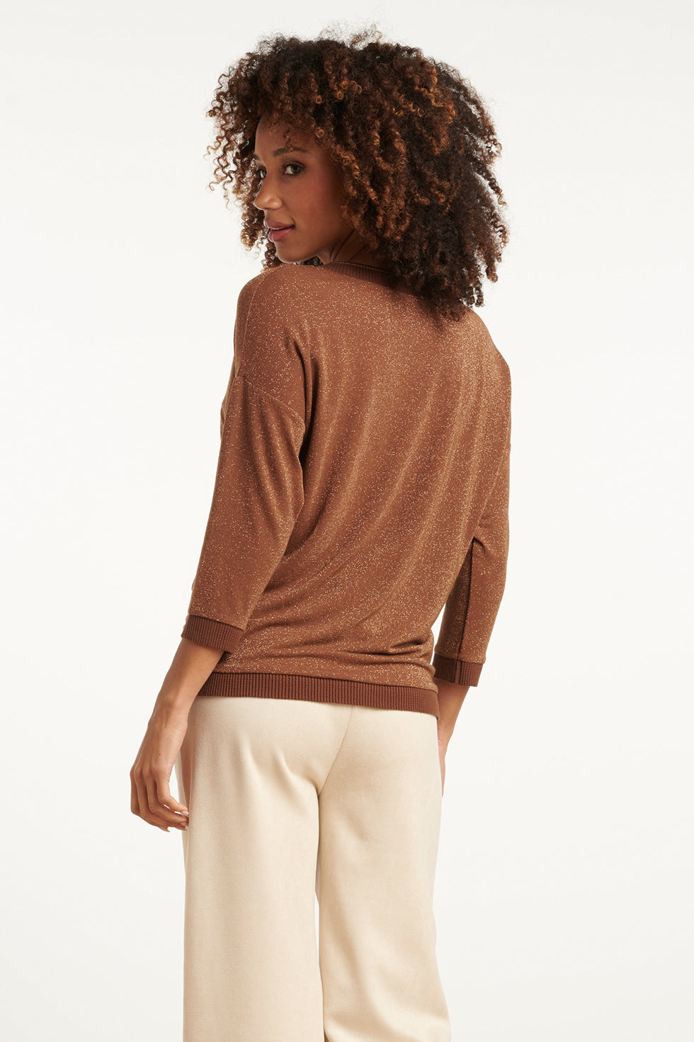 25670 Damesmet Lurex Losvallende Top | Brown