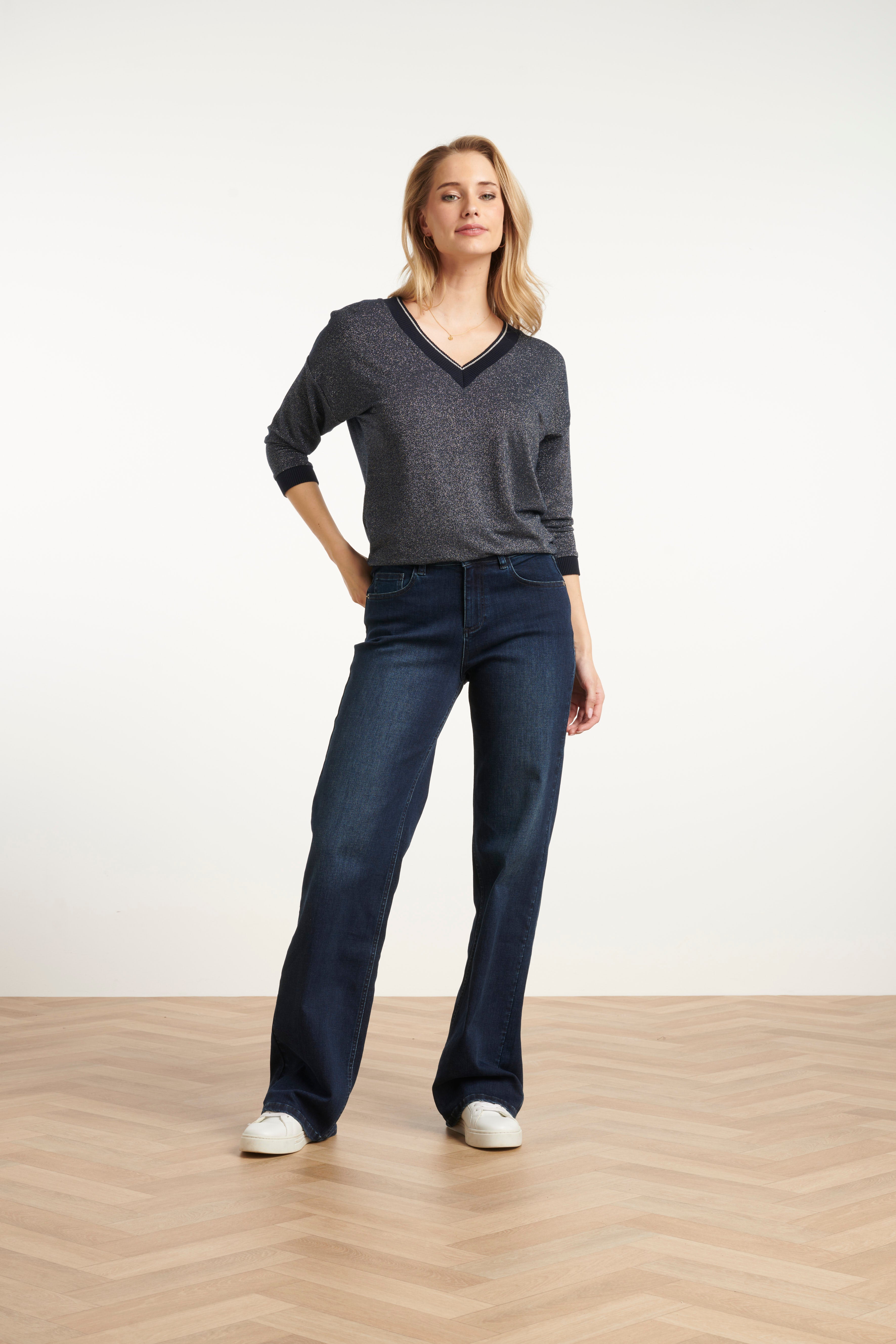 25670 Damesmet Lurex Losvallende Top | Navy