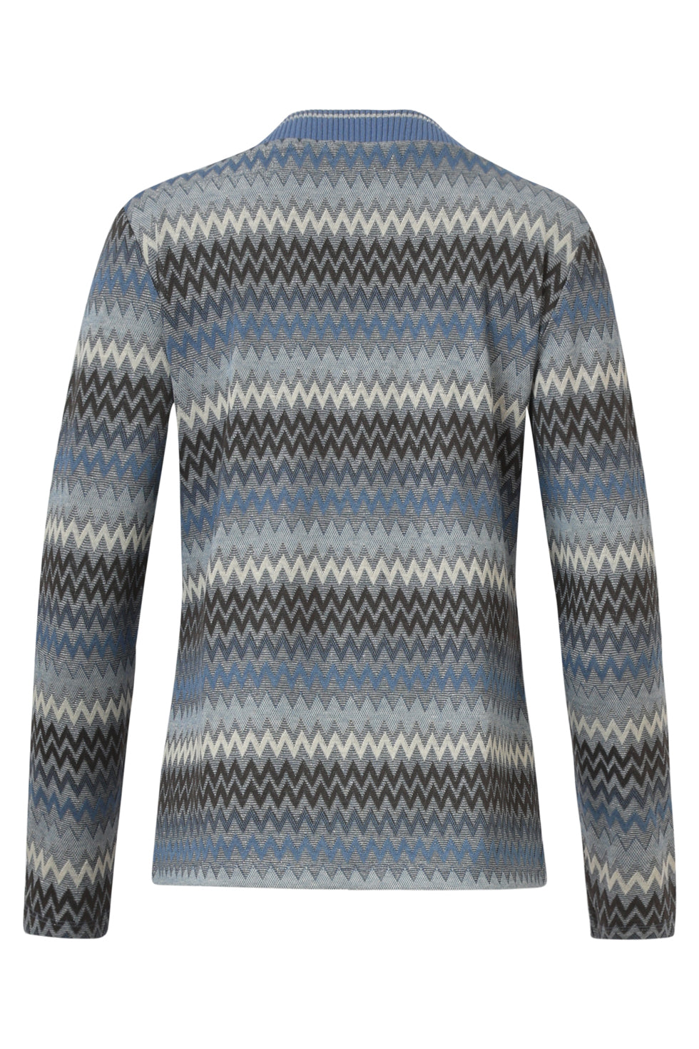 25671 Lichtblauw en Grijze Top met Zig-Zag Print | Light Blue - Grey
