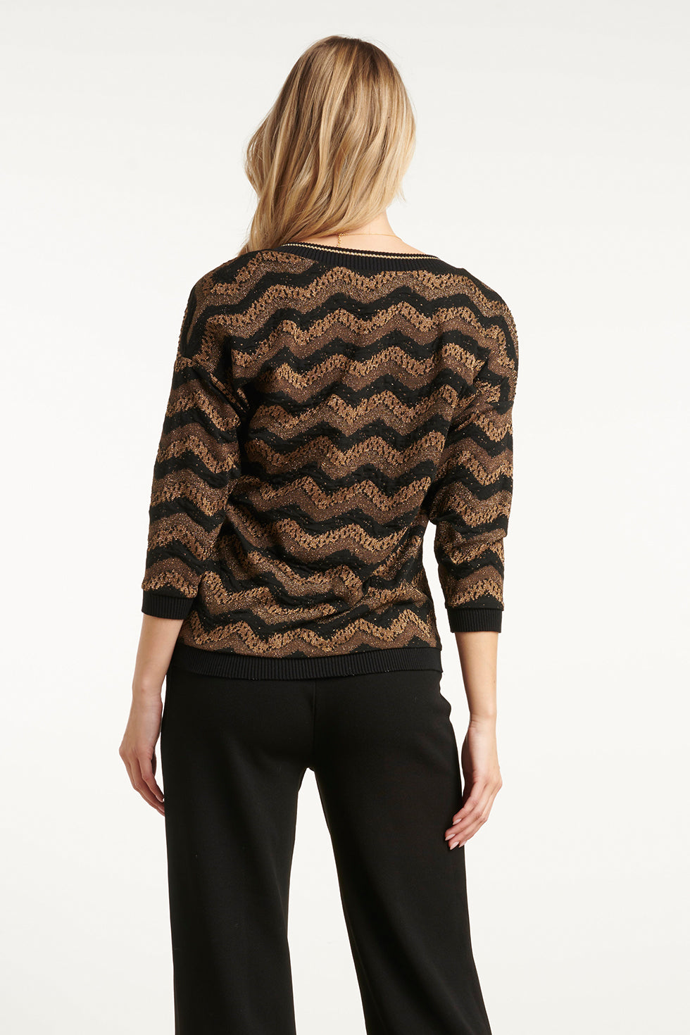 25674 Zig-Zag Top Met Zwart En Goud Lurex | Black - Gold