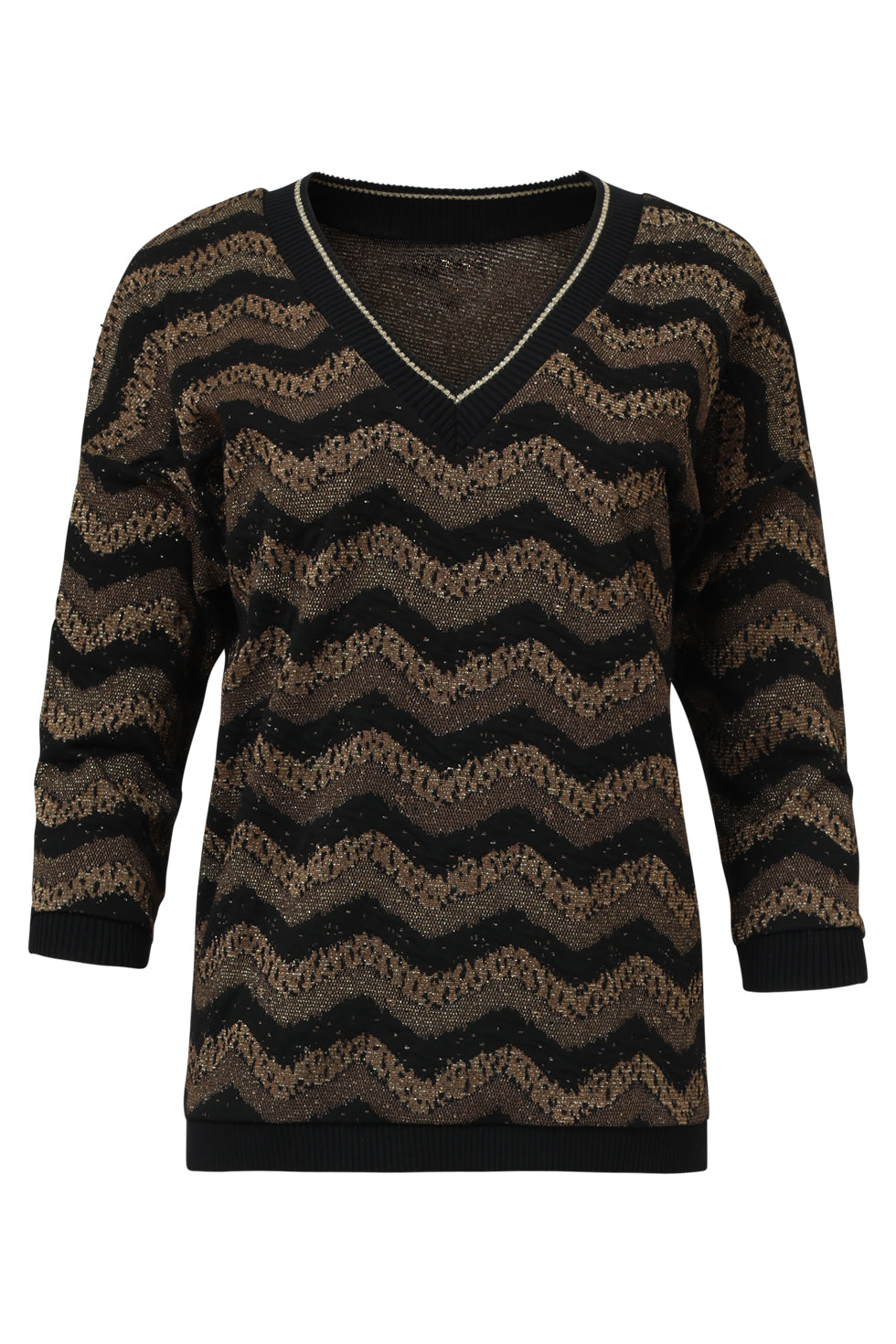 25674 Zig-Zag Top Met Zwart En Goud Lurex | Black - Gold