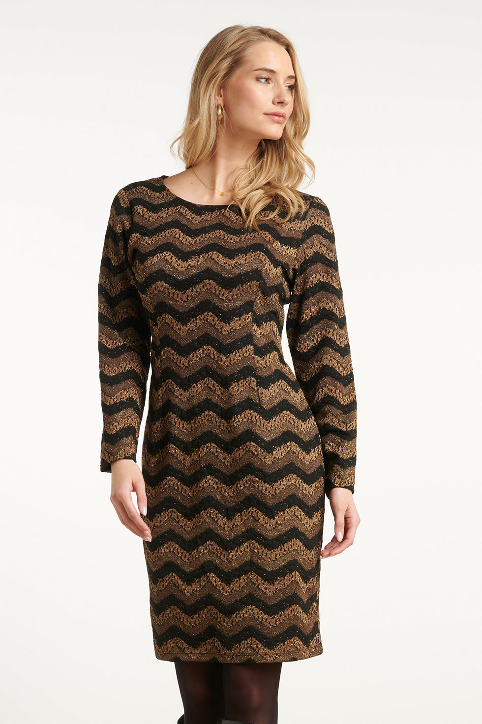 25675 Zig-Zag Jurk Met Zwart En Goud Lurex | Black - Gold
