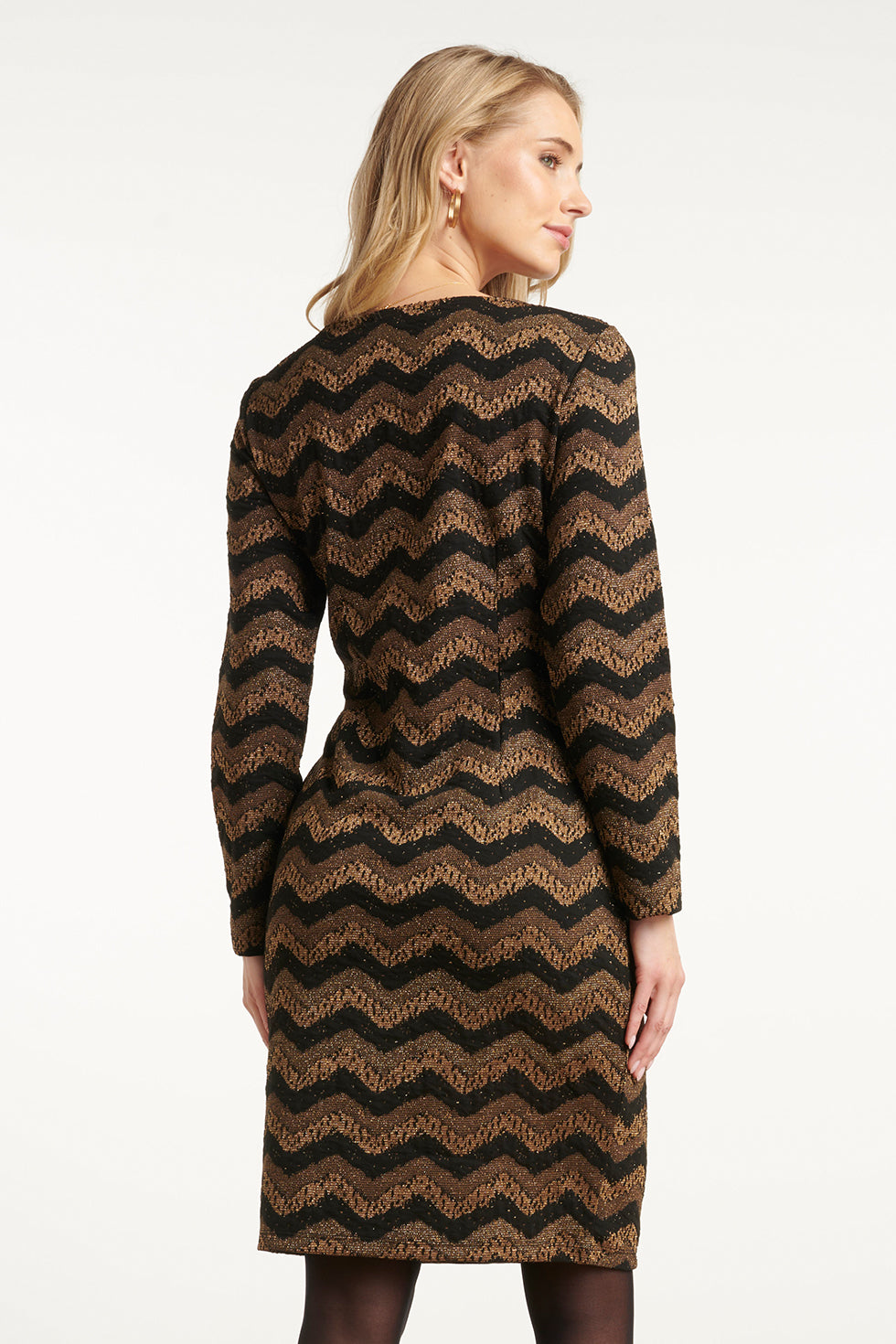 25675 Zig-Zag Jurk Met Zwart En Goud Lurex | Black - Gold