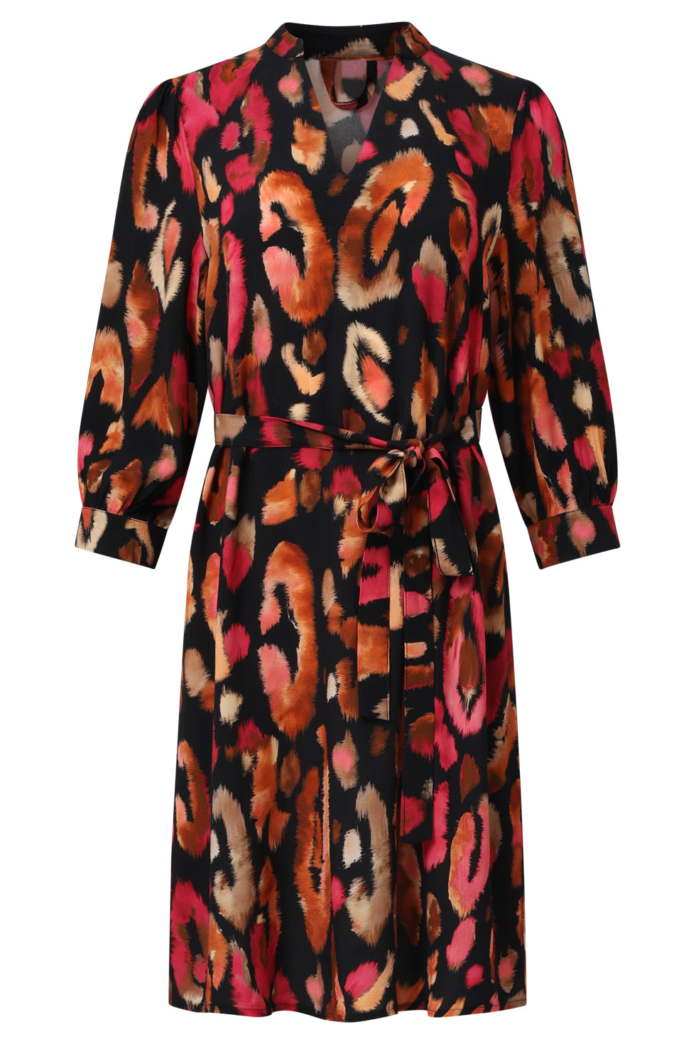 25677 Roze en Zwart Dierenprint Jurk | Black - Muticolour