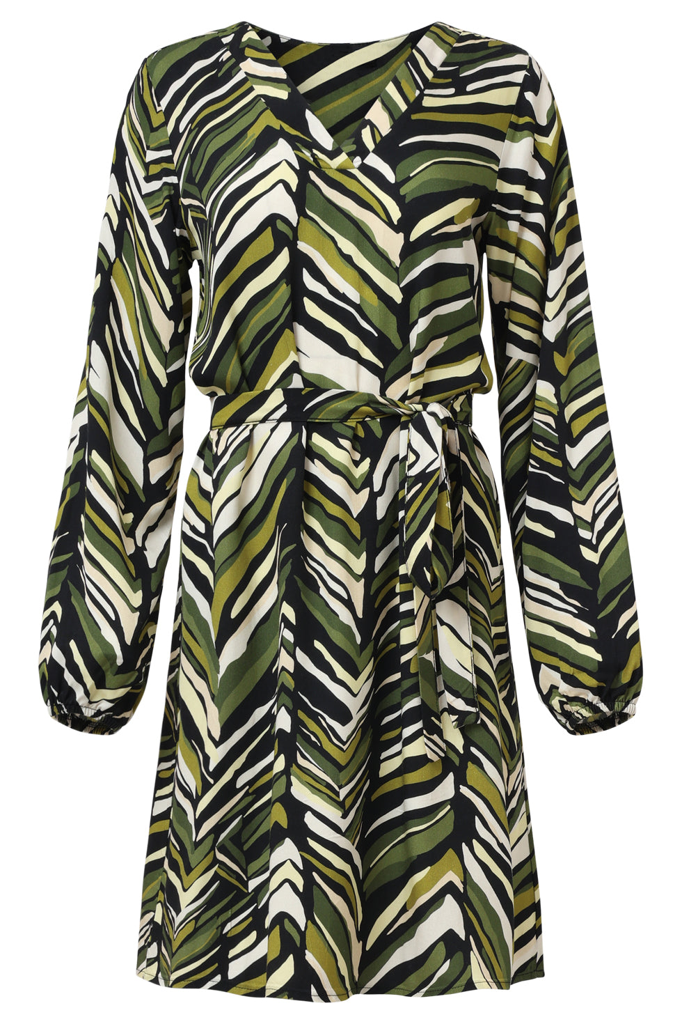 25680 Army Groen Korte Zig-Zag Print Jurk | Army - Muticolour