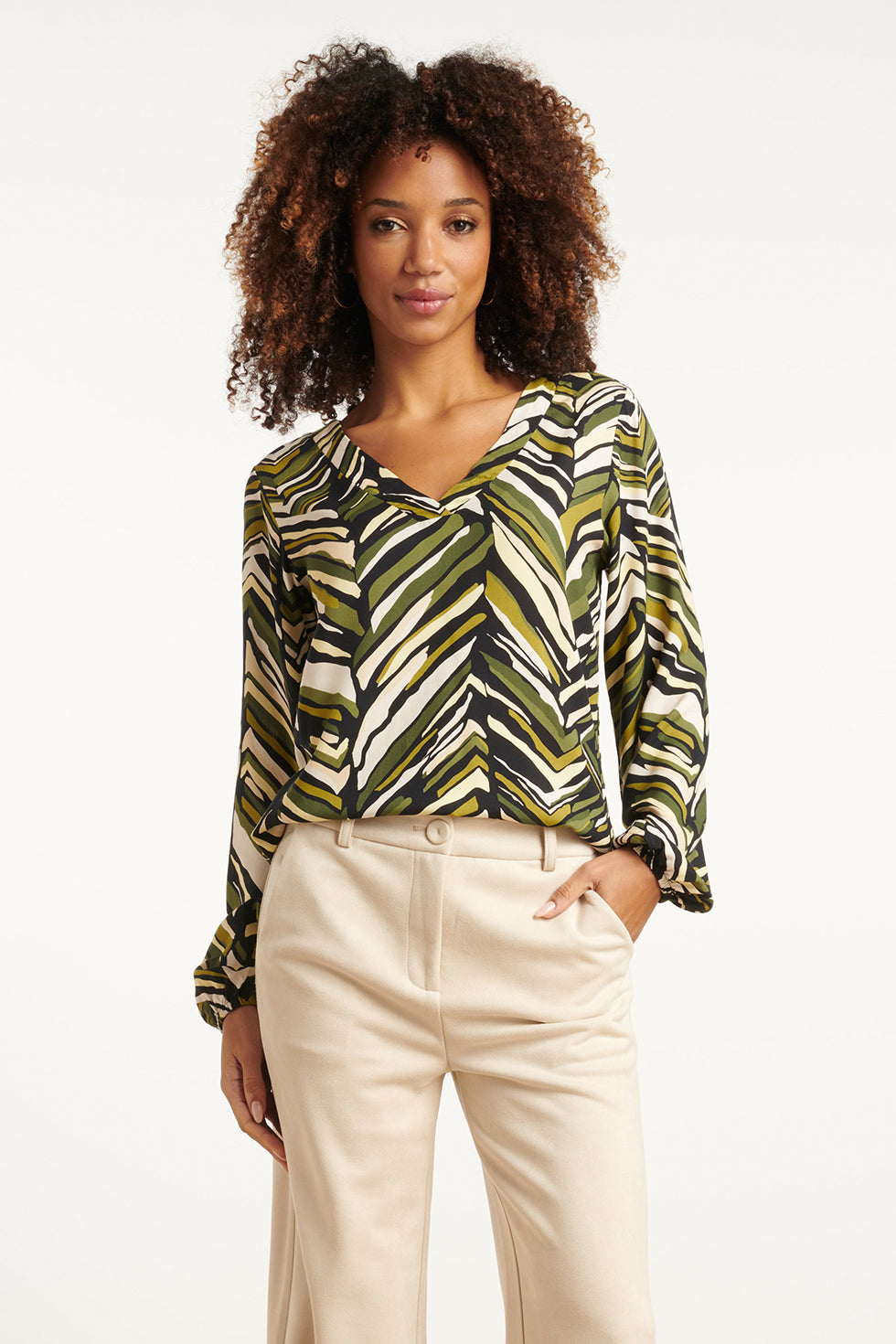 25681 Zig-Zag Top in Army groen tinten | Army - Muticolour