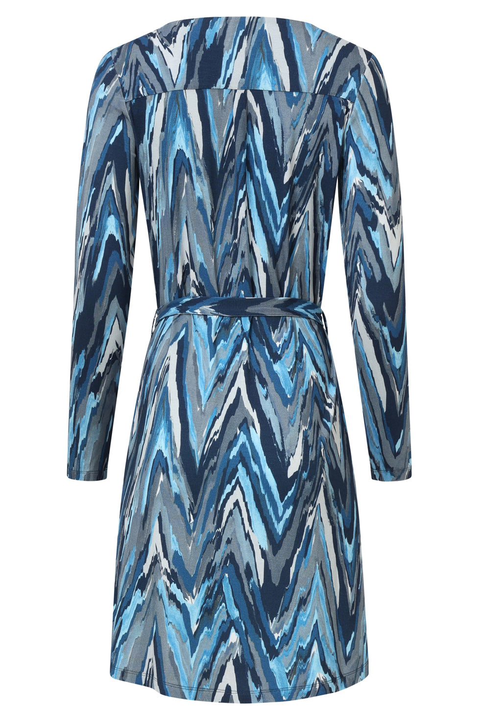 25682 Damesgetailleerd Zig Zag Geprint Jurk | Light Blue - Grey