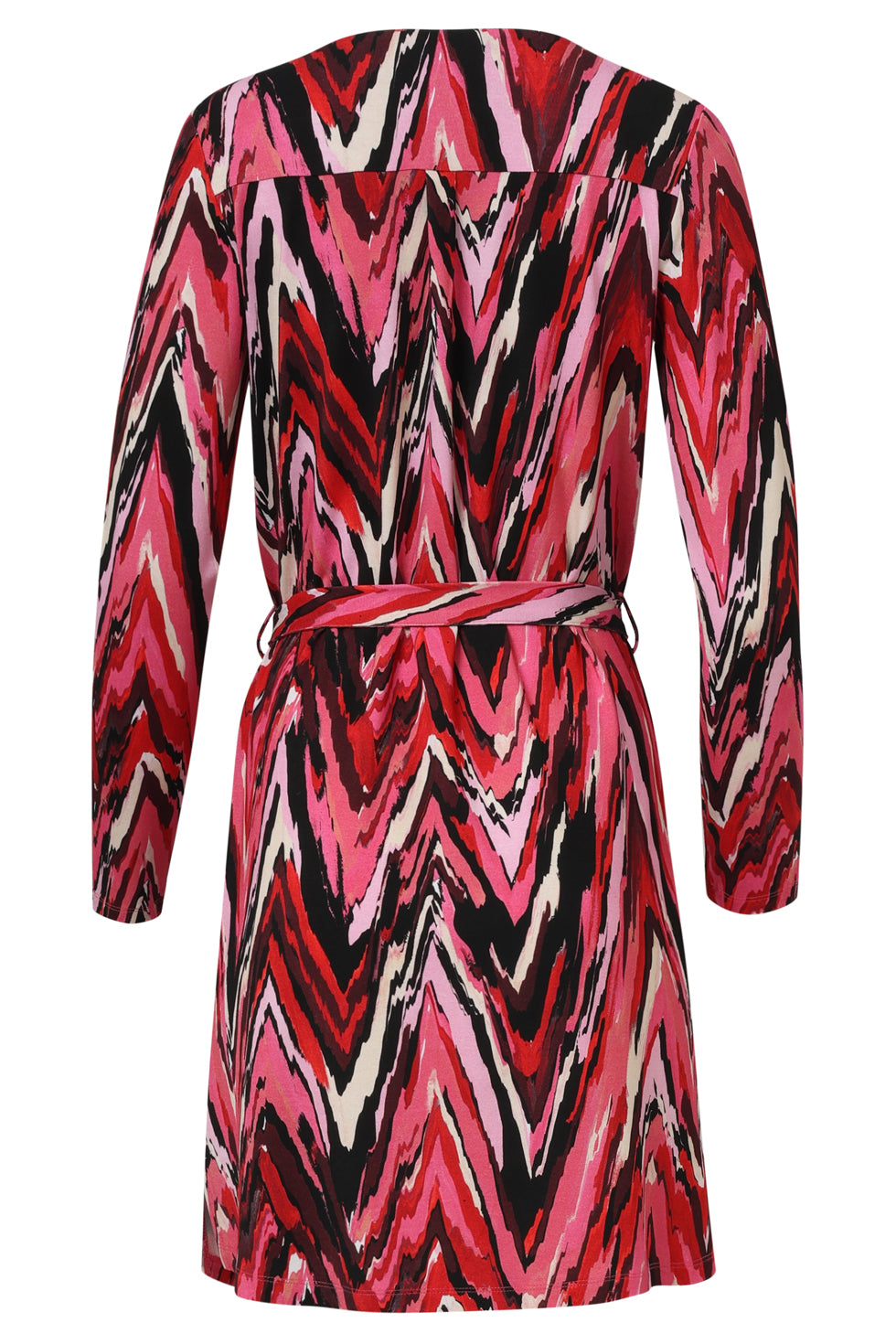 25682 Damesgetailleerd Zig Zag Geprint Jurk | Red - Pink