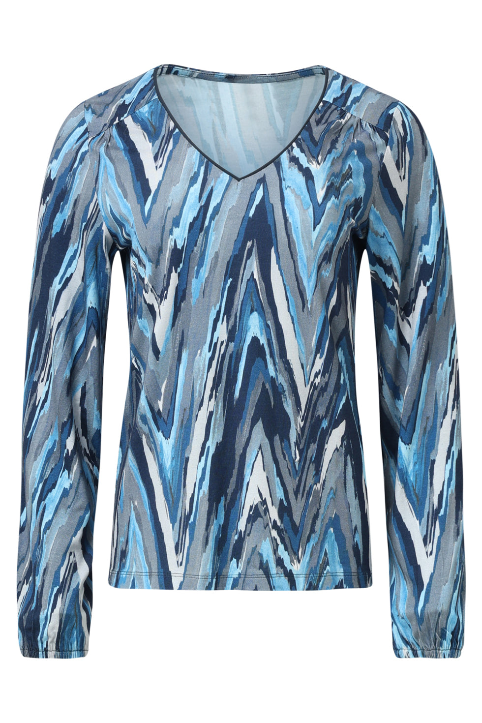 25683 Damesgetailleerd Zig Zag Geprint Top | Light Blue - Grey