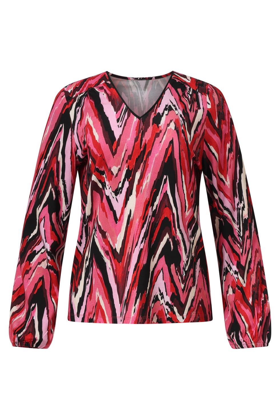 25683 Damesgetailleerd Zig Zag Geprint Top | Red - Pink