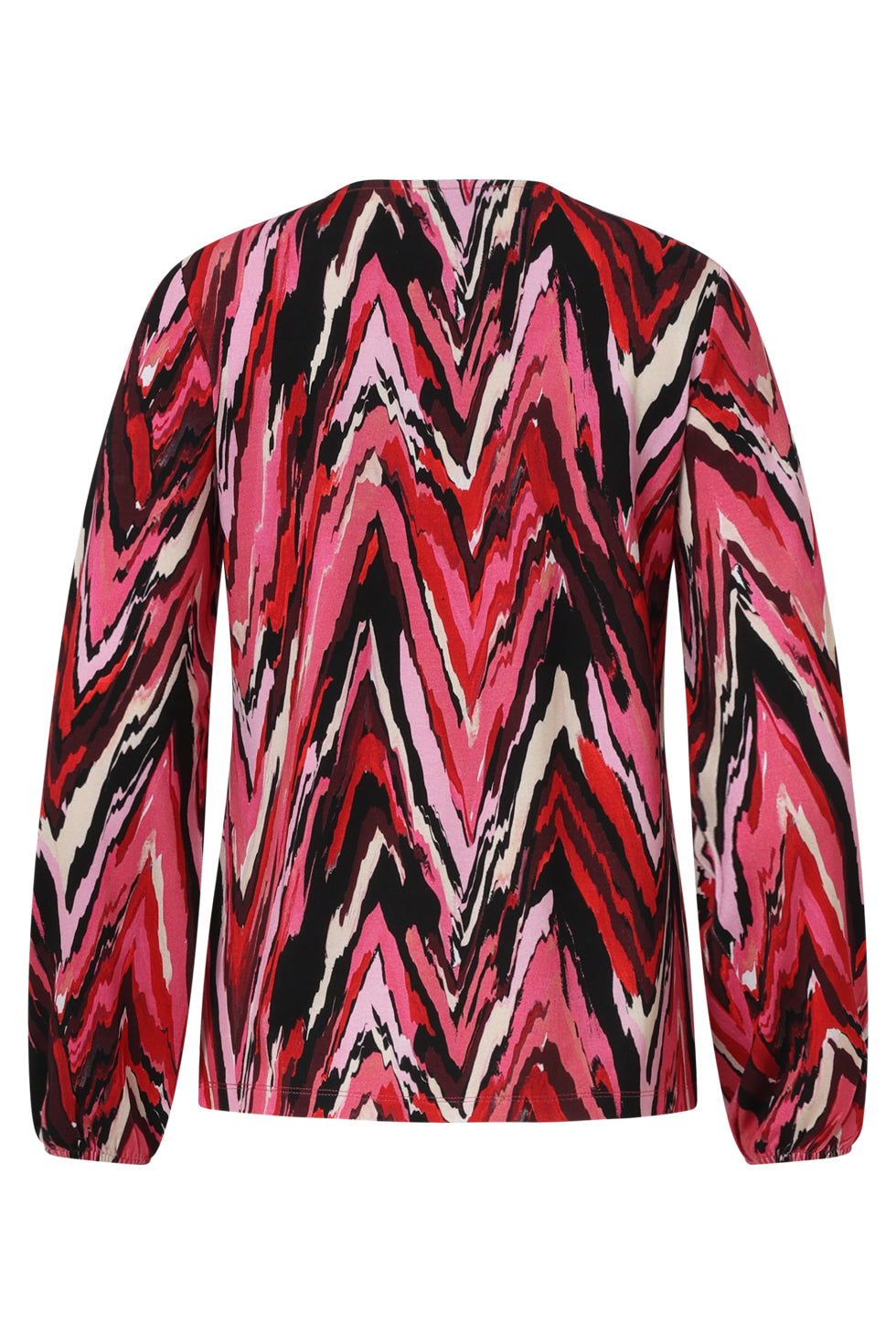 25683 Damesgetailleerd Zig Zag Geprint Top | Red - Pink