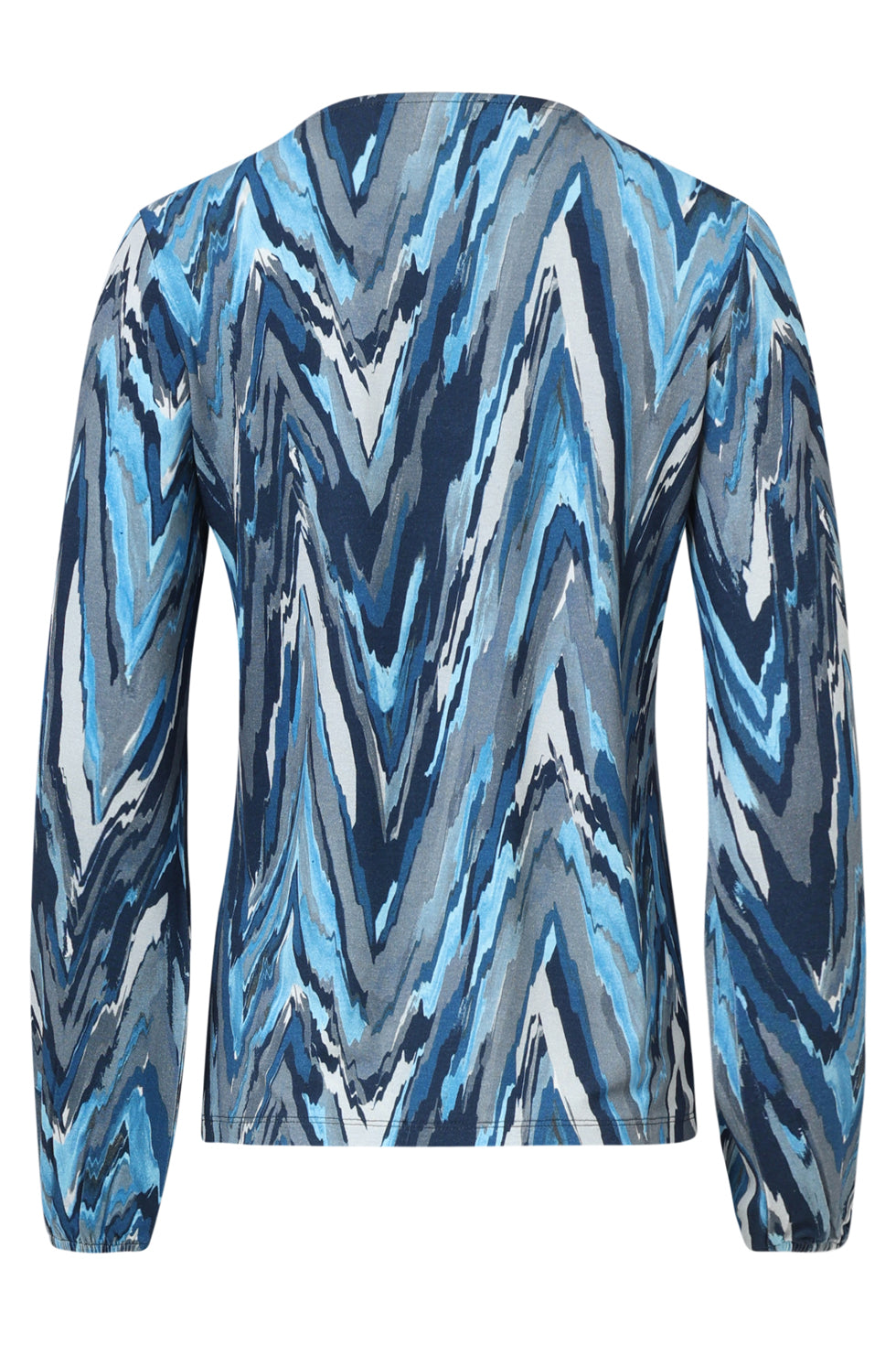 25683 Smashed Lemon Damesgetailleerd Zig Zag Geprint Top | Light Blue - Grey