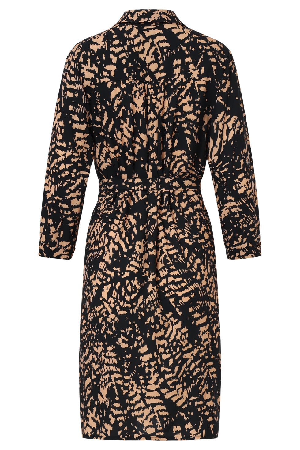 25692 Korte Jurk Met Abstract Zwart En Camel Print | Black - Camel