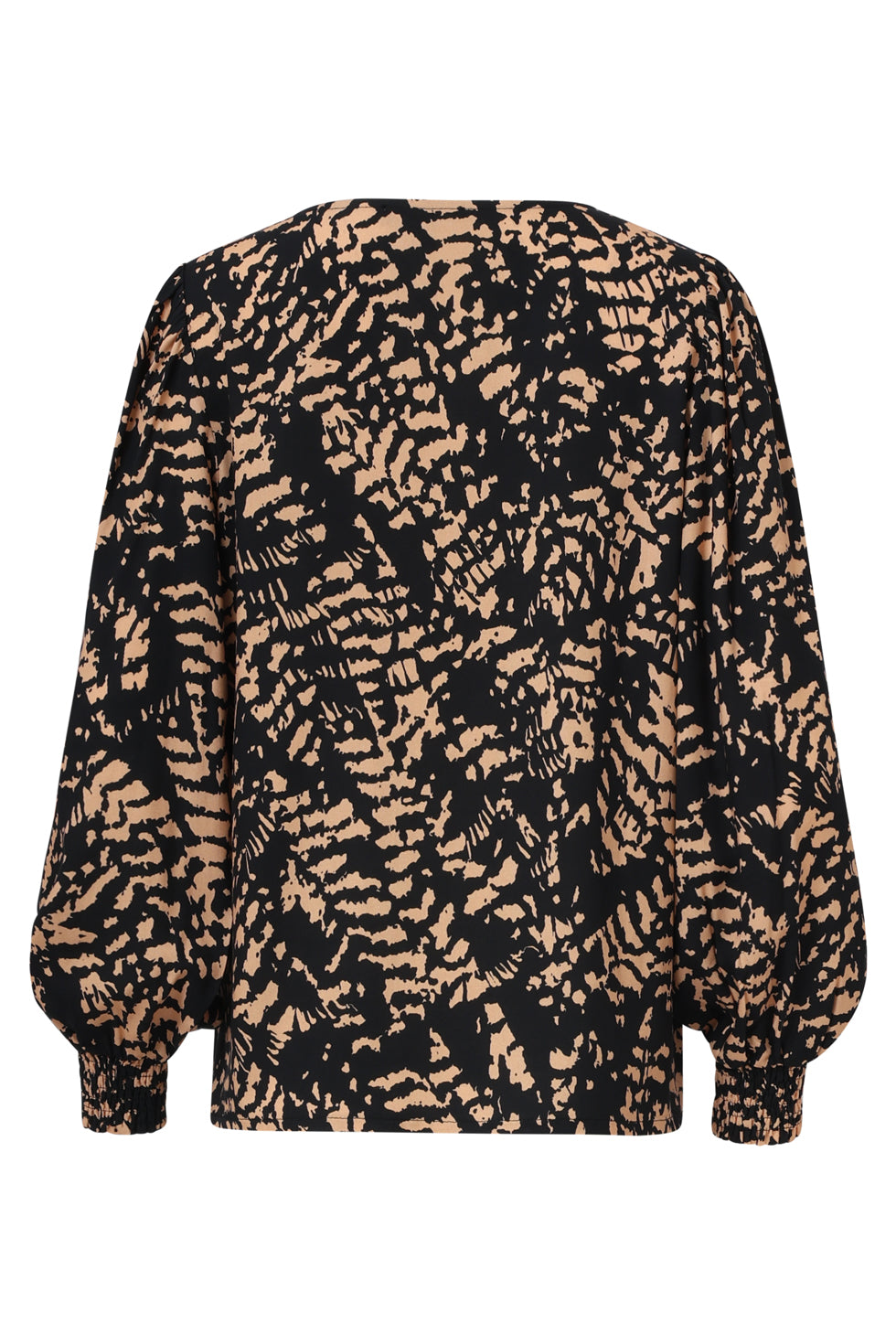 25693 Top Met Abstract Zwart En Camel Print | Black - Camel