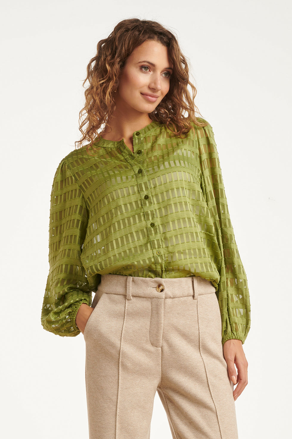 25697 Damesblouse Met Structuur | Army