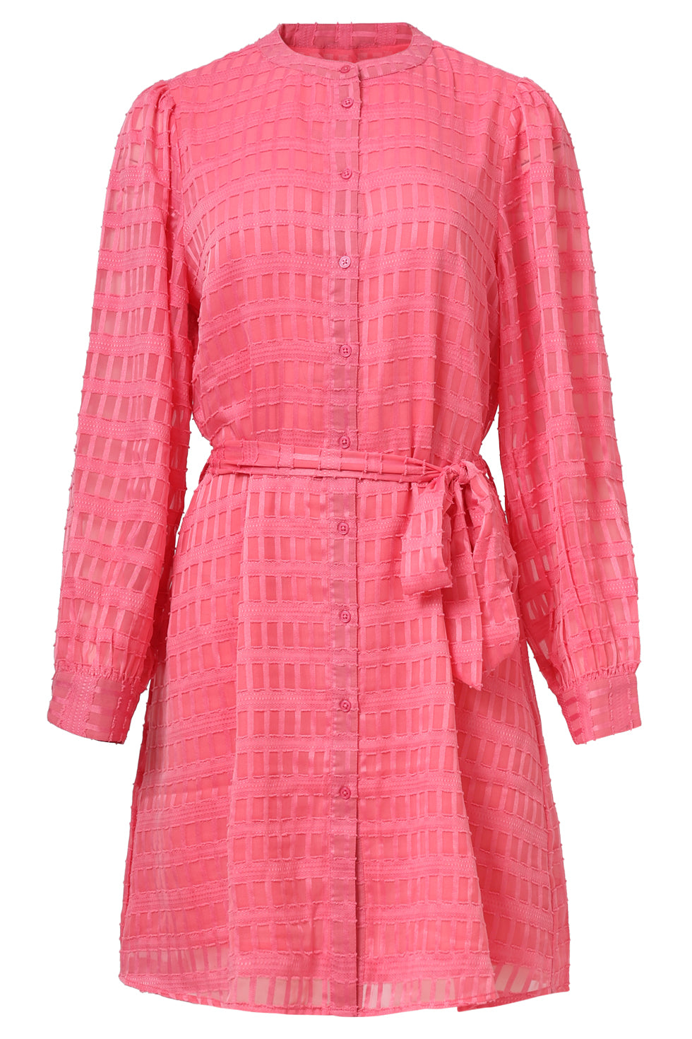 25698 Dameskorte Jurk Met Structuur | Cerise