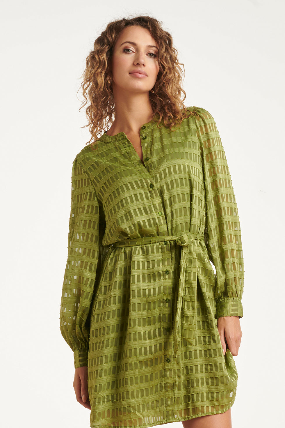 25698 Smashed Lemon Dameskorte Jurk met Structuur | Army