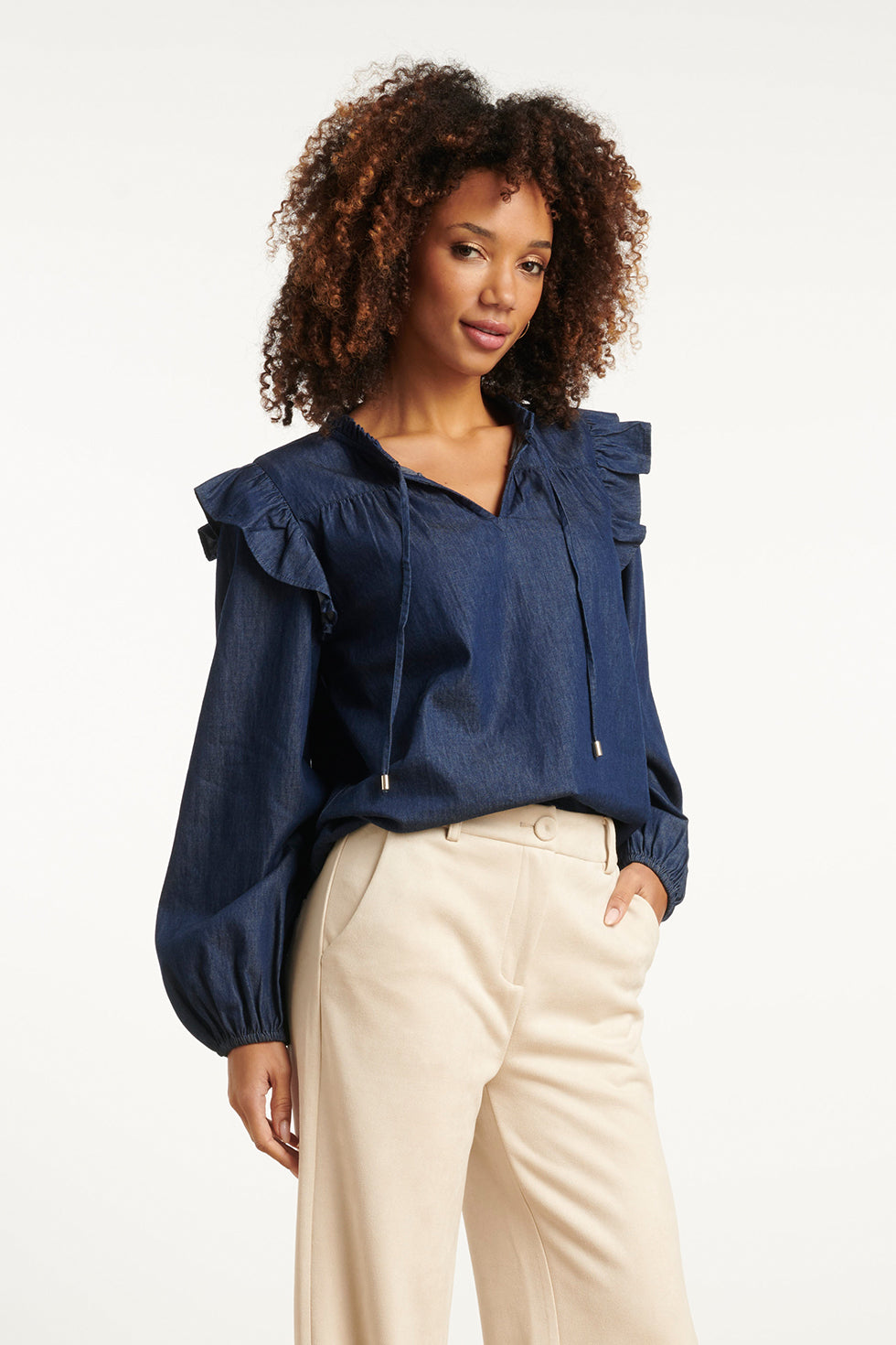 25700 Denim Top In Donkerblauw | Dark Blue Denim