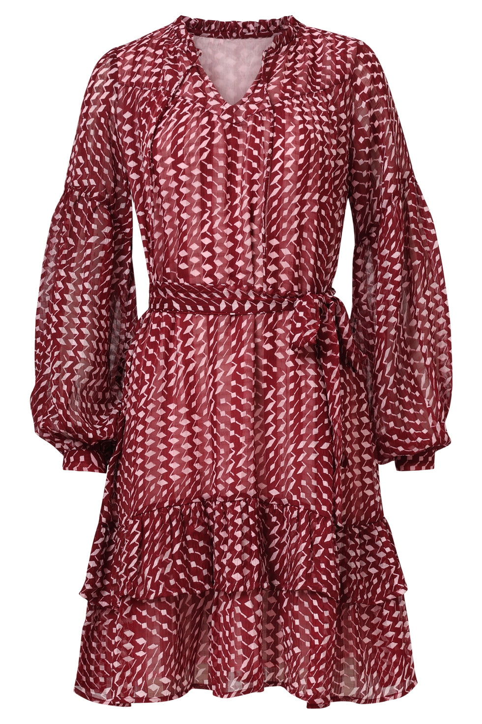 25706 Bordeaux En Babyroze Geometrische Jurk | Bordeaux - Baby Pink