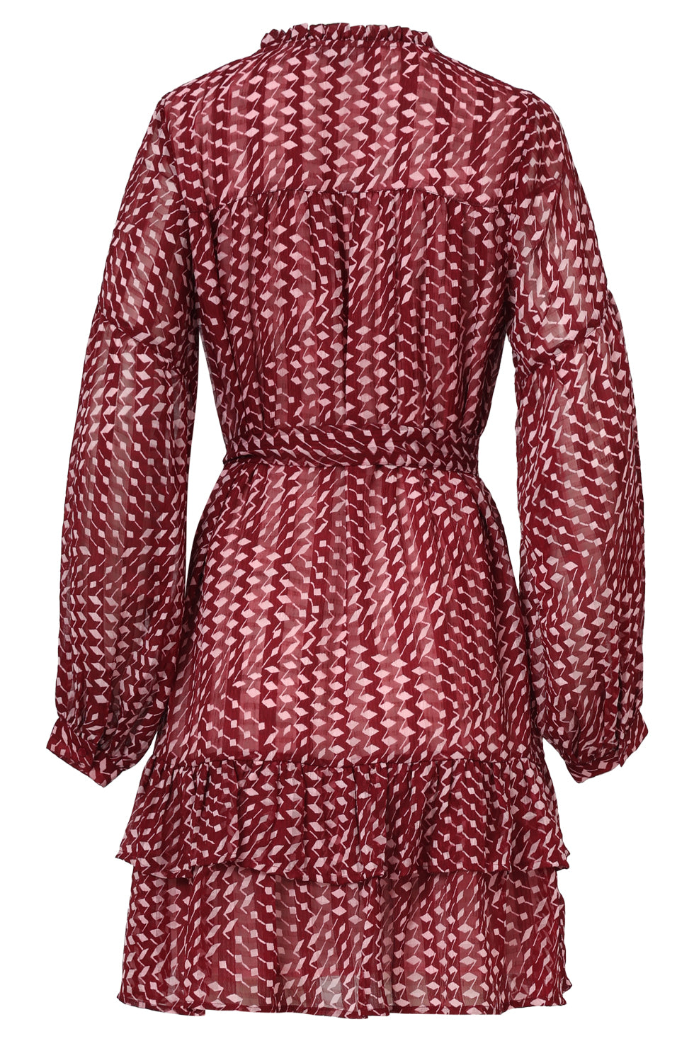 25706 Bordeaux En Babyroze Geometrische Jurk | Bordeaux - Baby Pink