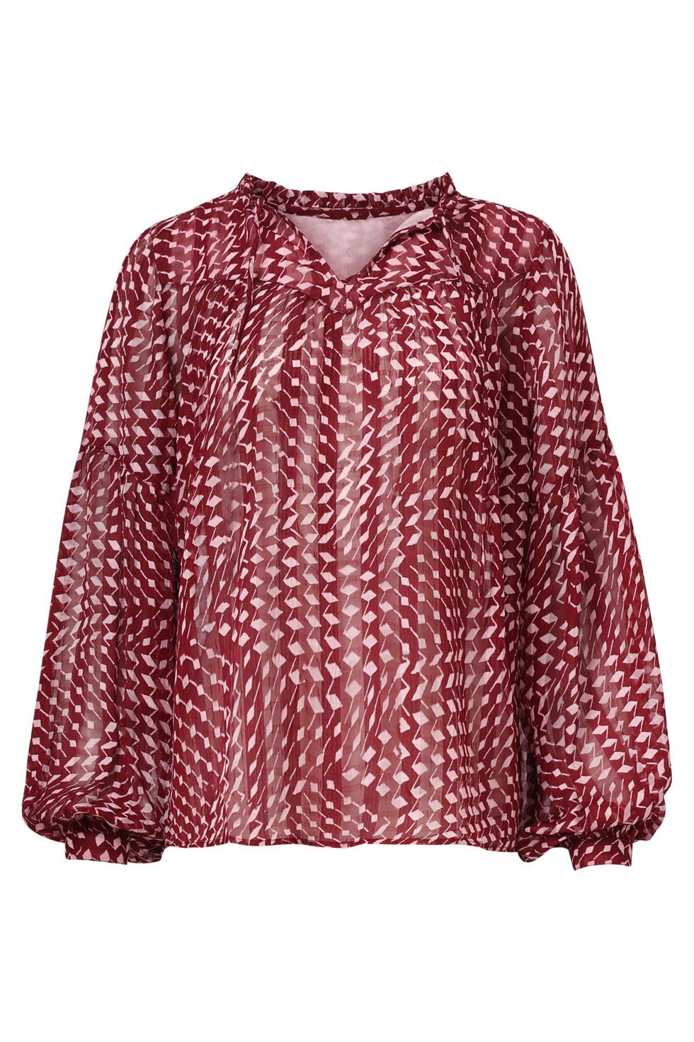 25707 Bordeaux En Babyroze Geometrische Geprint Blouse | Bordeaux - Baby Pink