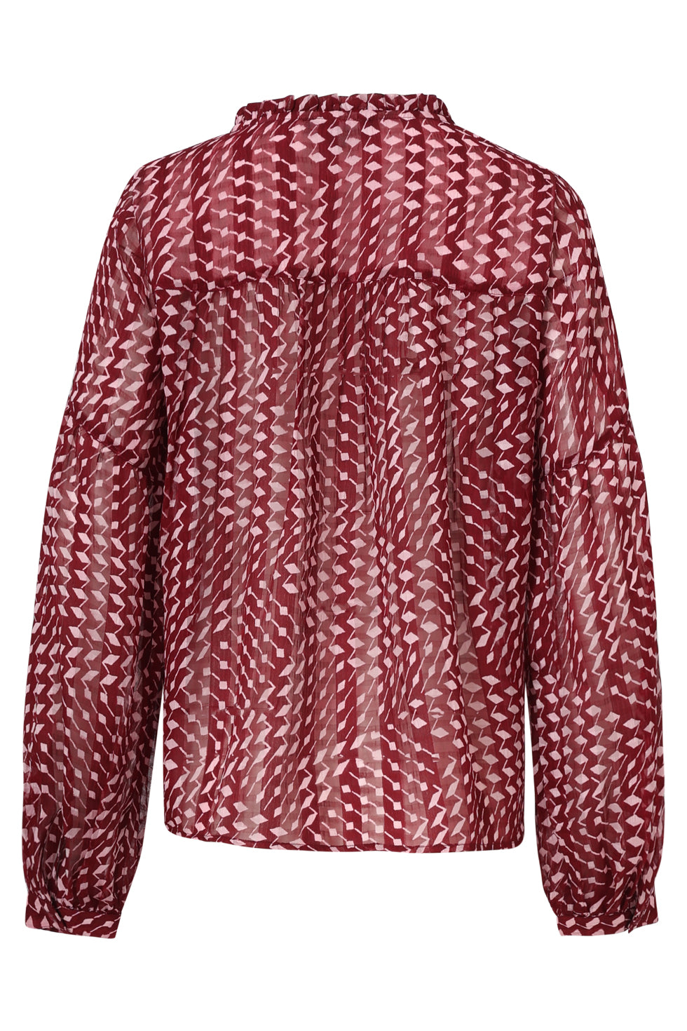 25707 Bordeaux En Babyroze Geometrische Geprint Blouse | Bordeaux - Baby Pink