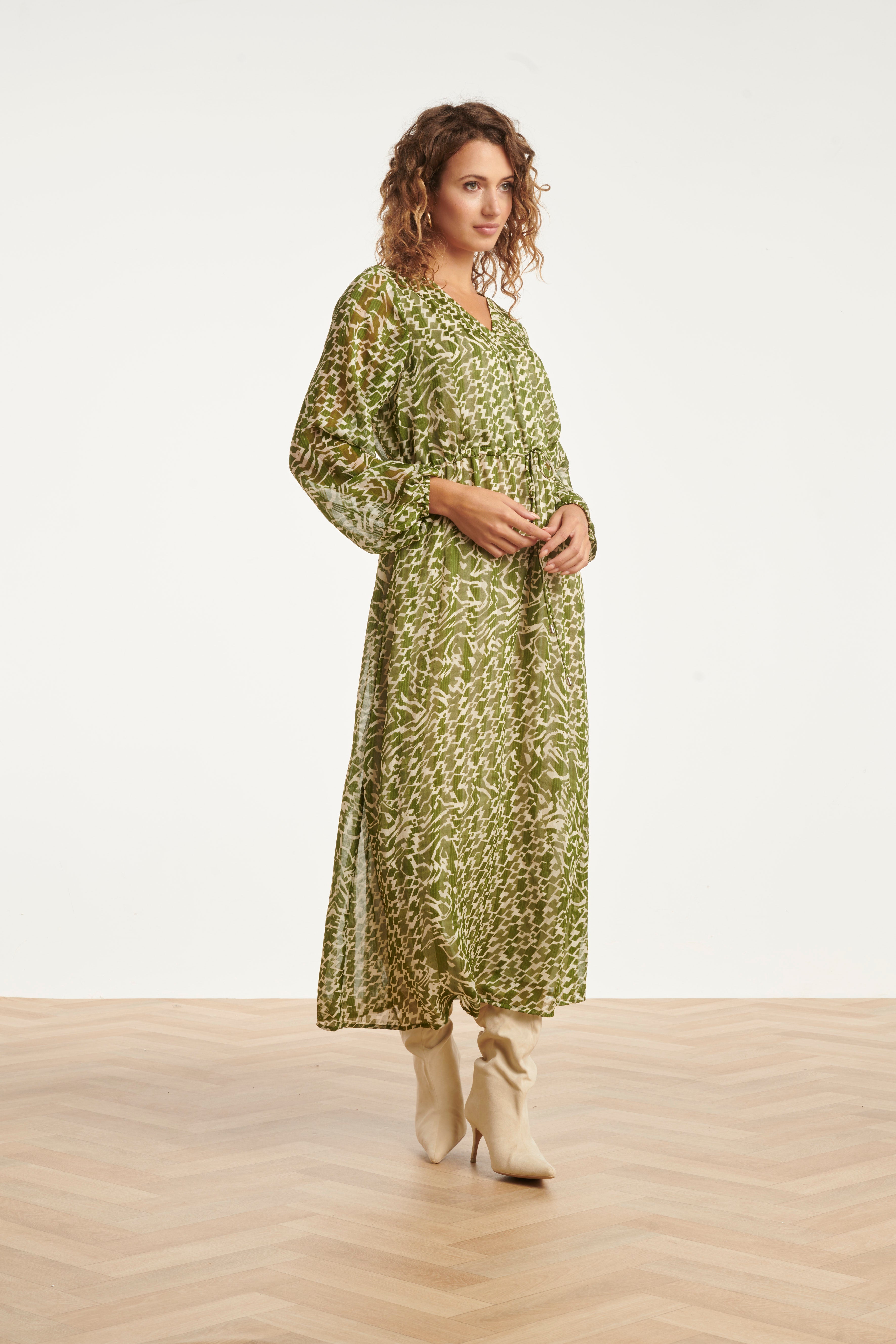 25711 Abstracte Jurk In Army En Sand | Army - Sand