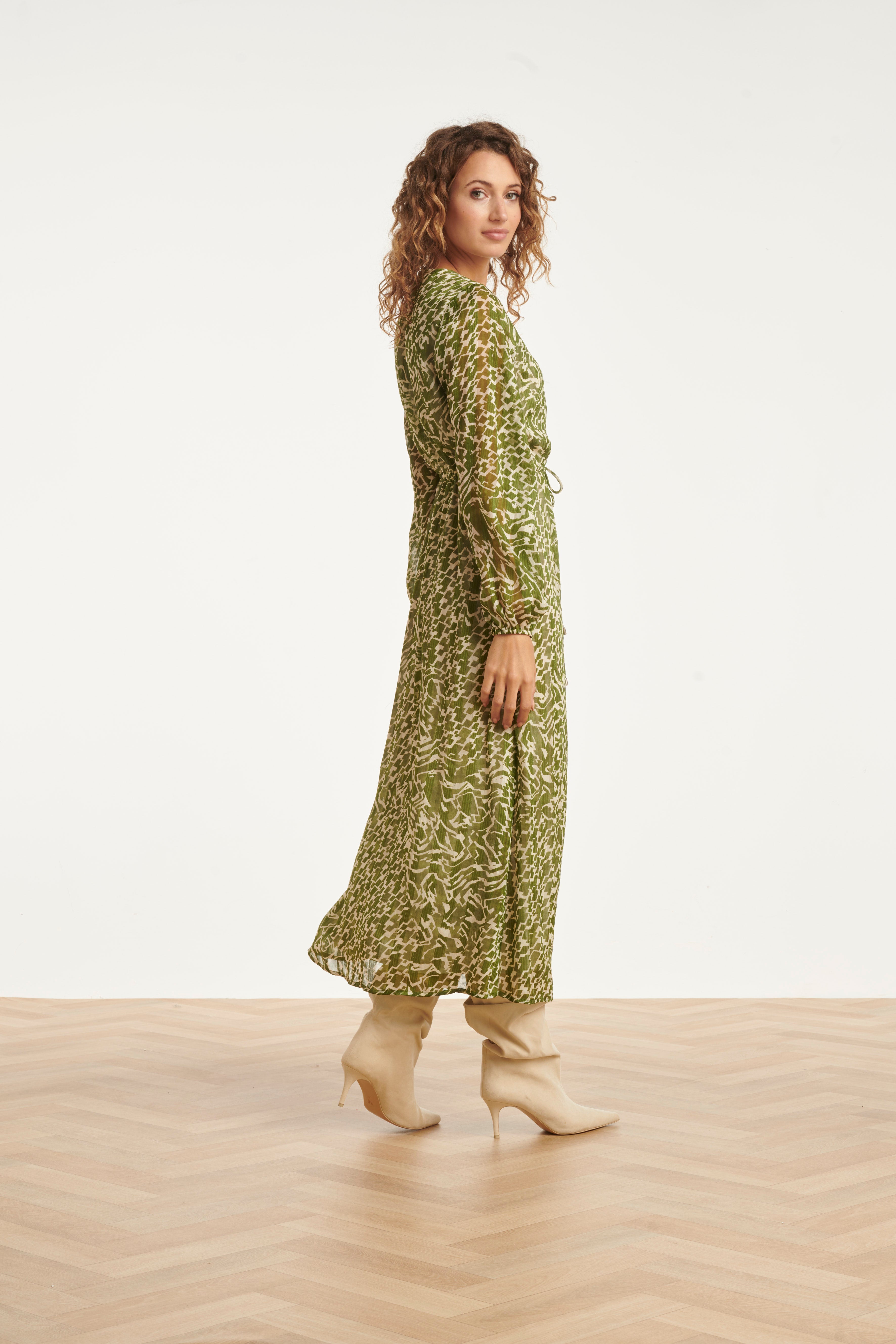 25711 Abstracte Jurk In Army En Sand | Army - Sand