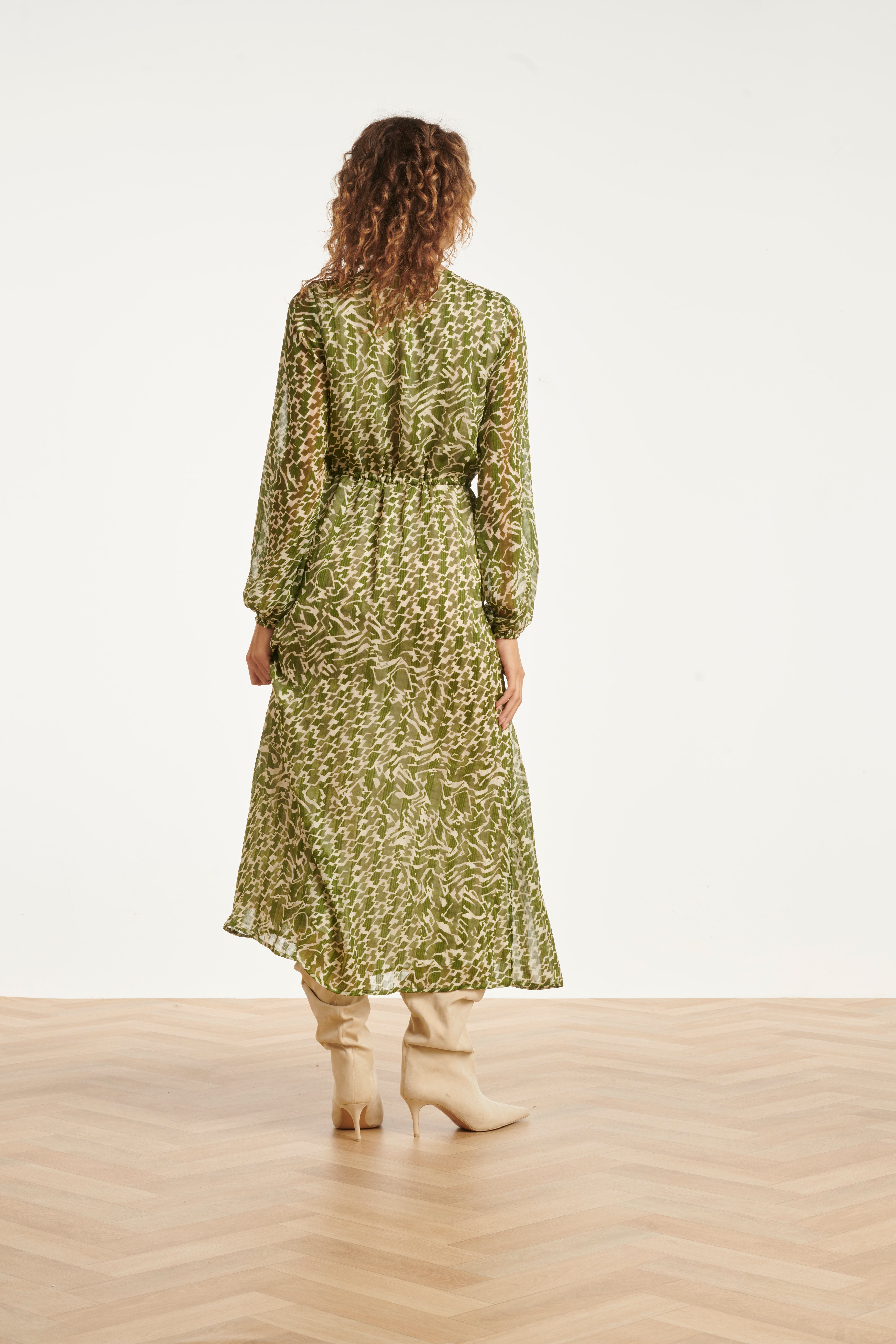 25711 Abstracte Jurk In Army En Sand | Army - Sand