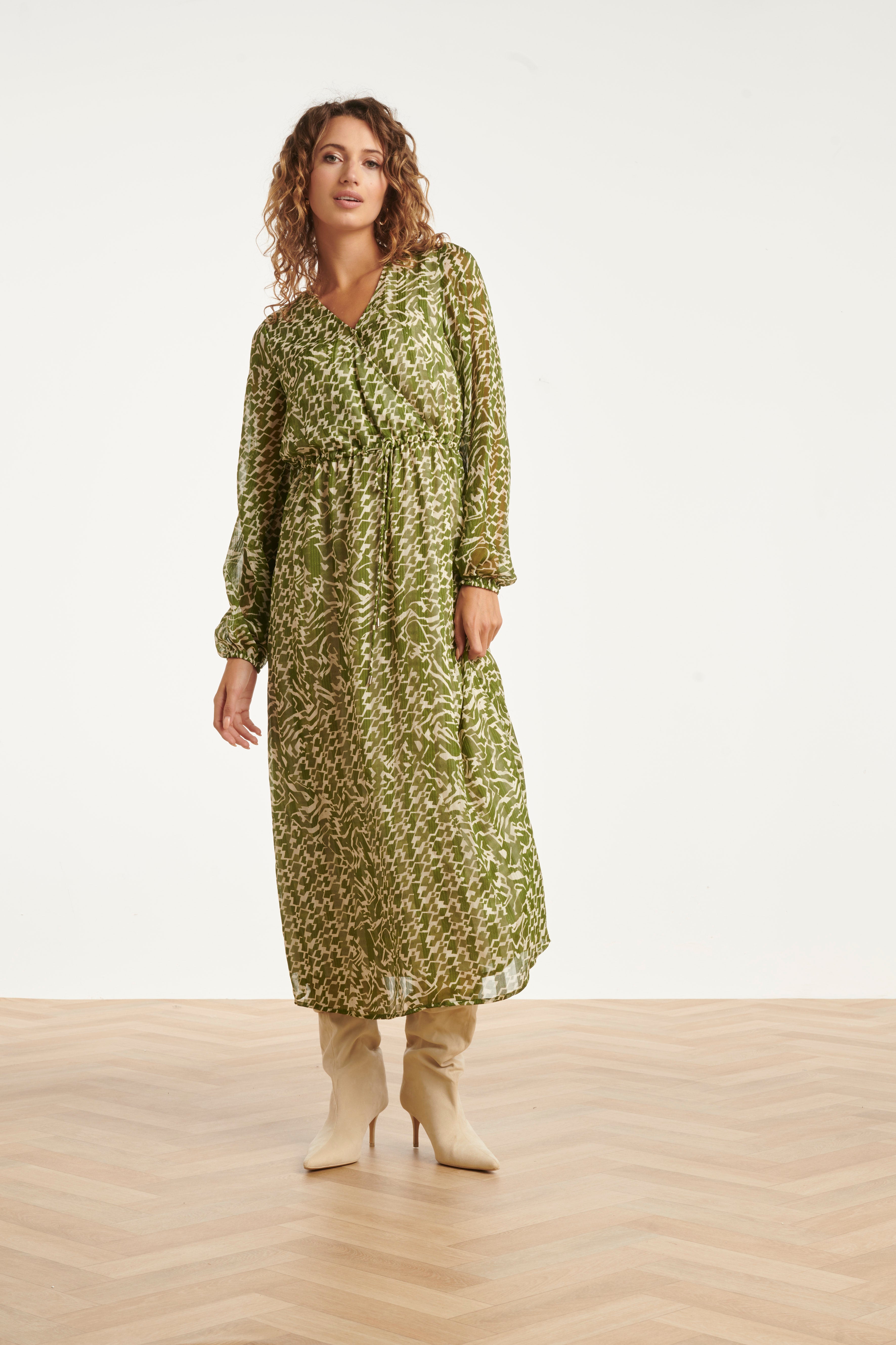 25711 Abstracte Jurk In Army En Sand | Army - Sand