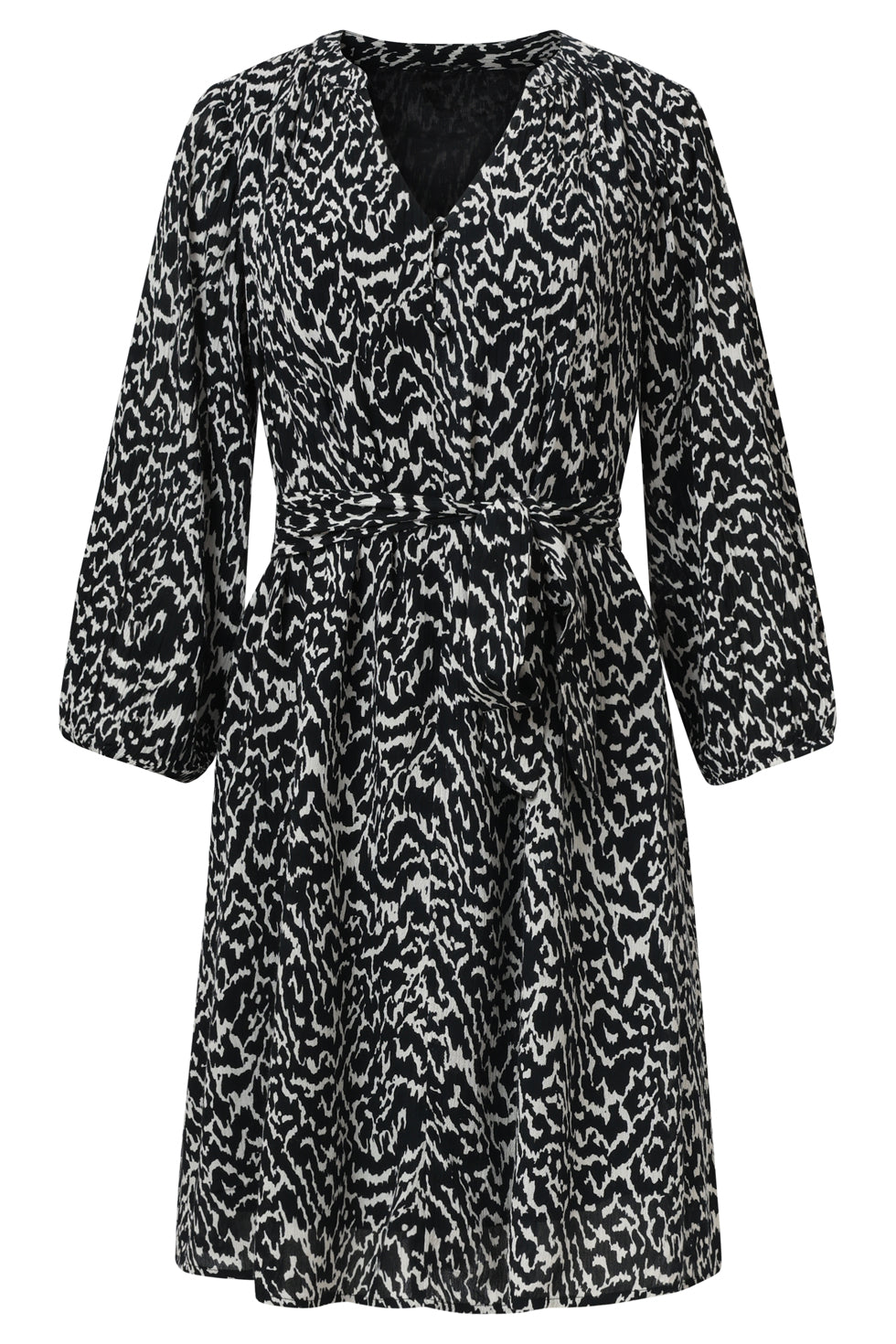 25712 Elegante Zwart En Wit Abstracte Jurk | Off White - Black