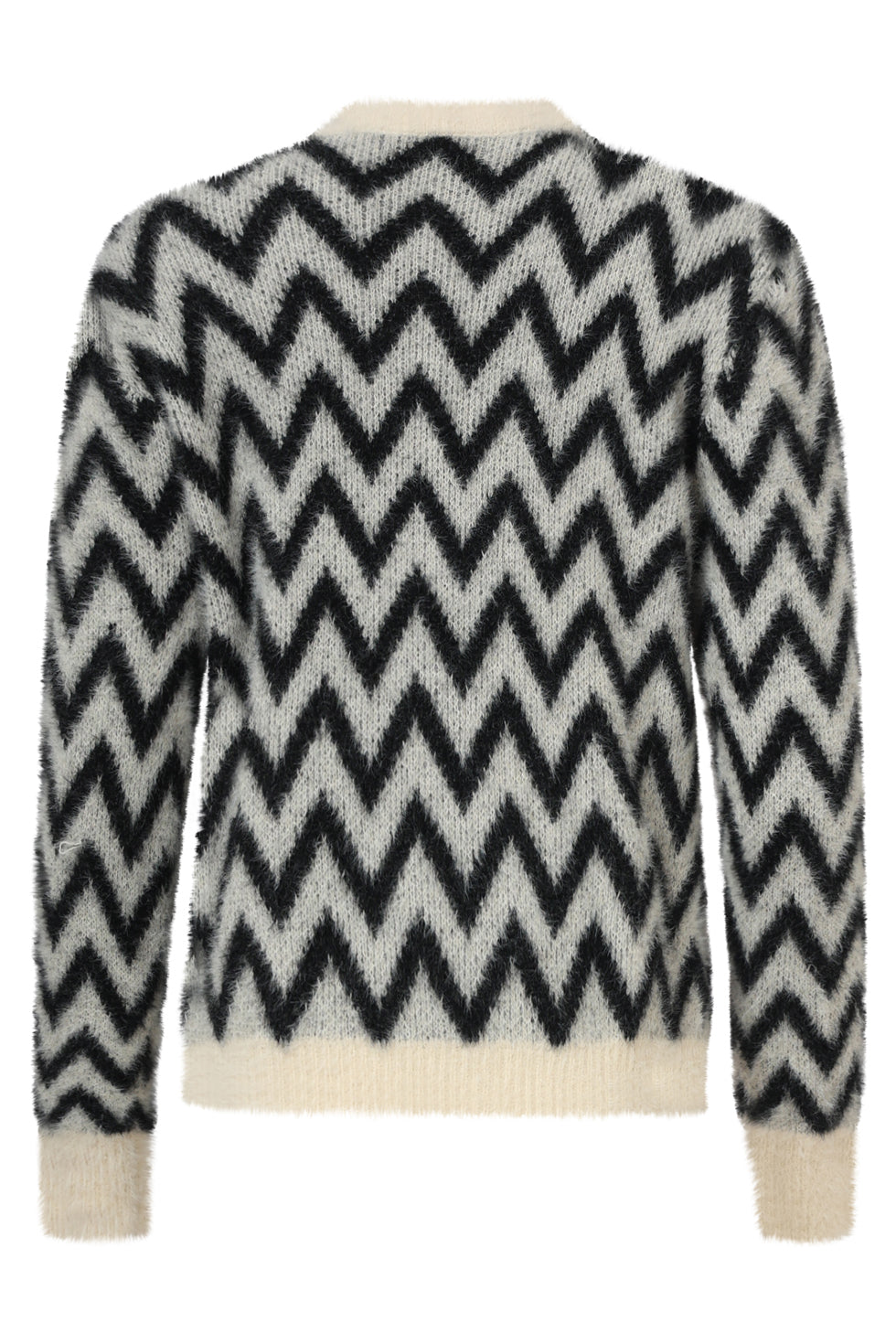 25717 Zwart, grijs en Offwhite Gebreide Top met Zigzagprint | Black - Off White