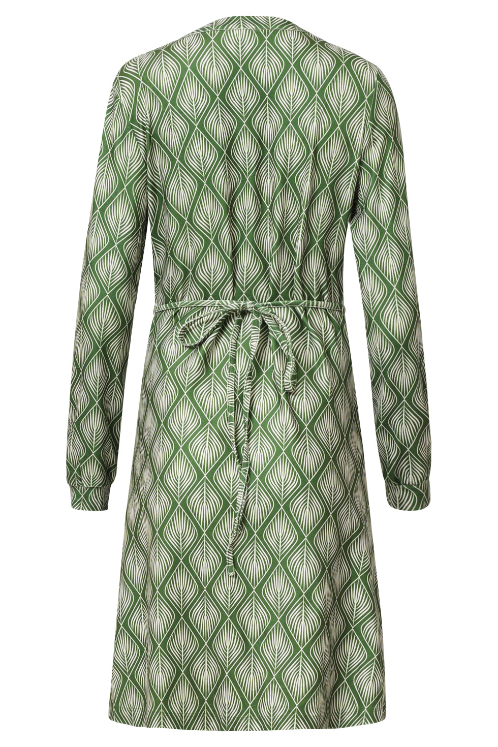 25726 Army en Off-white Blad Geprint Jurk in Stretchstof | Army - Off White