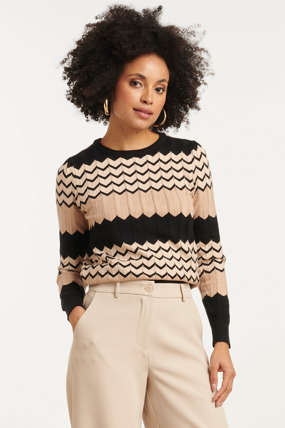 25735 – Gebreide Top Met Zigzagpatroon | Black - Muticolour