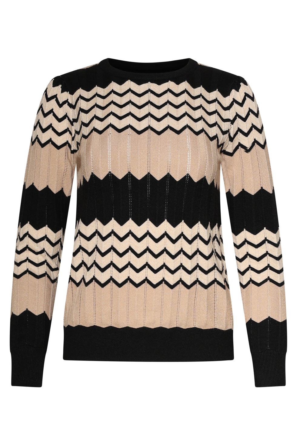 25735 – Gebreide Top Met Zigzagpatroon | Black - Muticolour