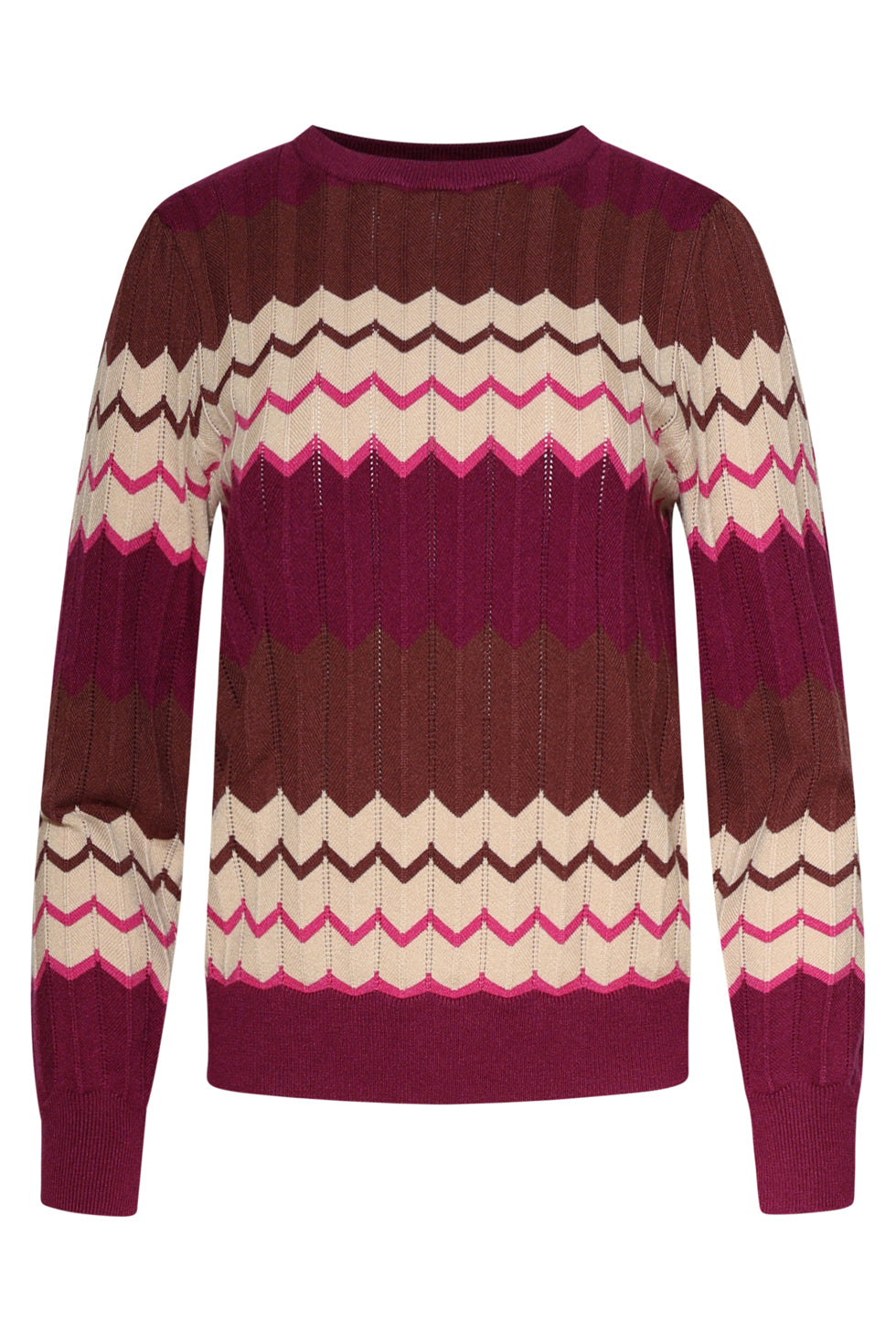 25735 – Gebreide Top Met Zigzagpatroon | Brown - Muticolour